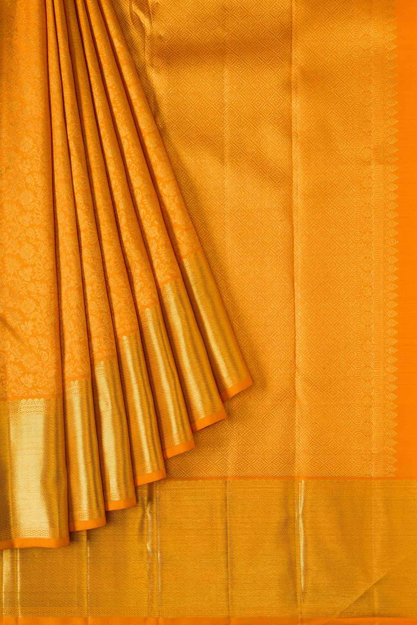 Pure Silk Pure Zari Mustard Kanjivaram Saree - Image 2