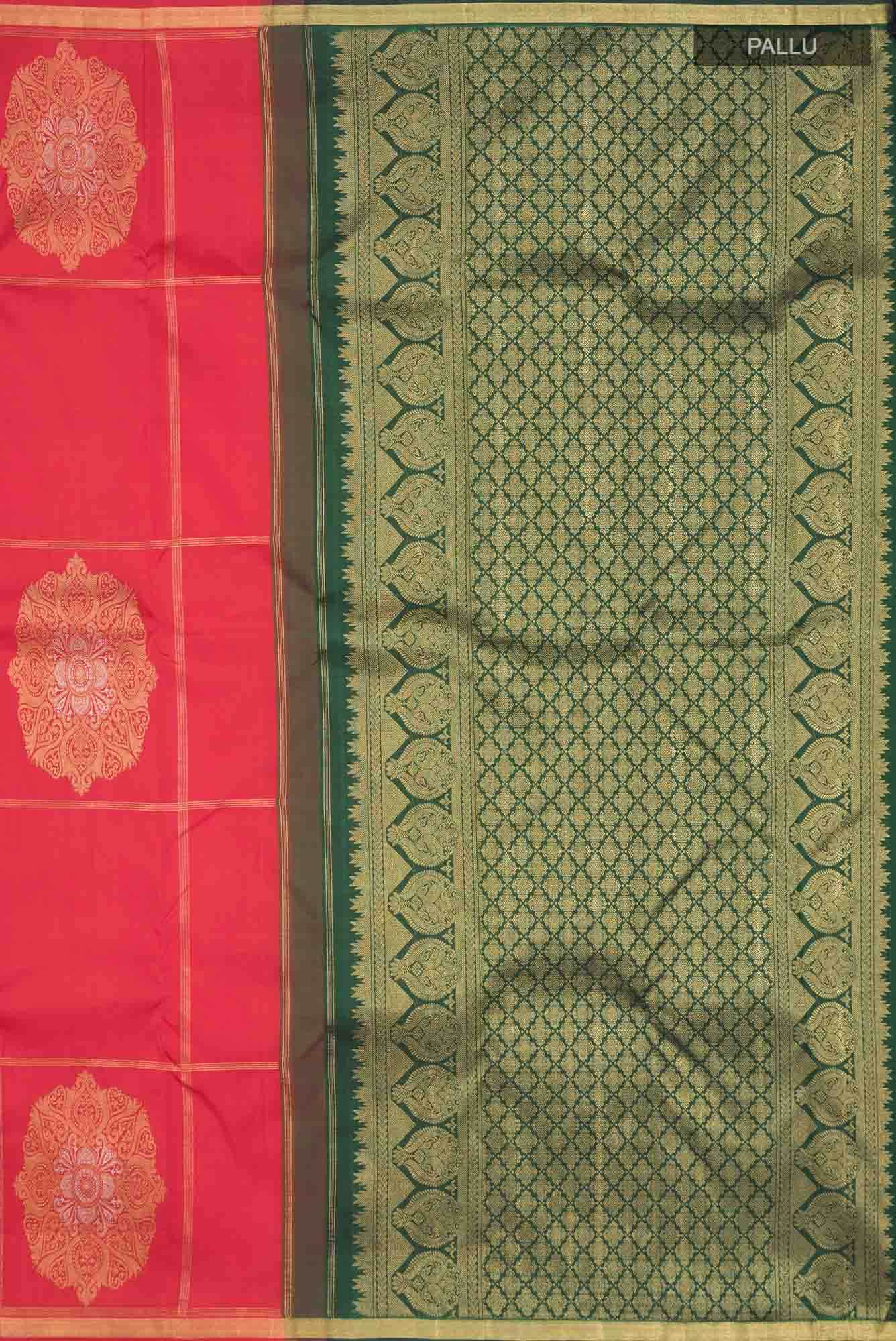 Pure Silk Pure Zari Orange Kanchipuram Saree - Image 5