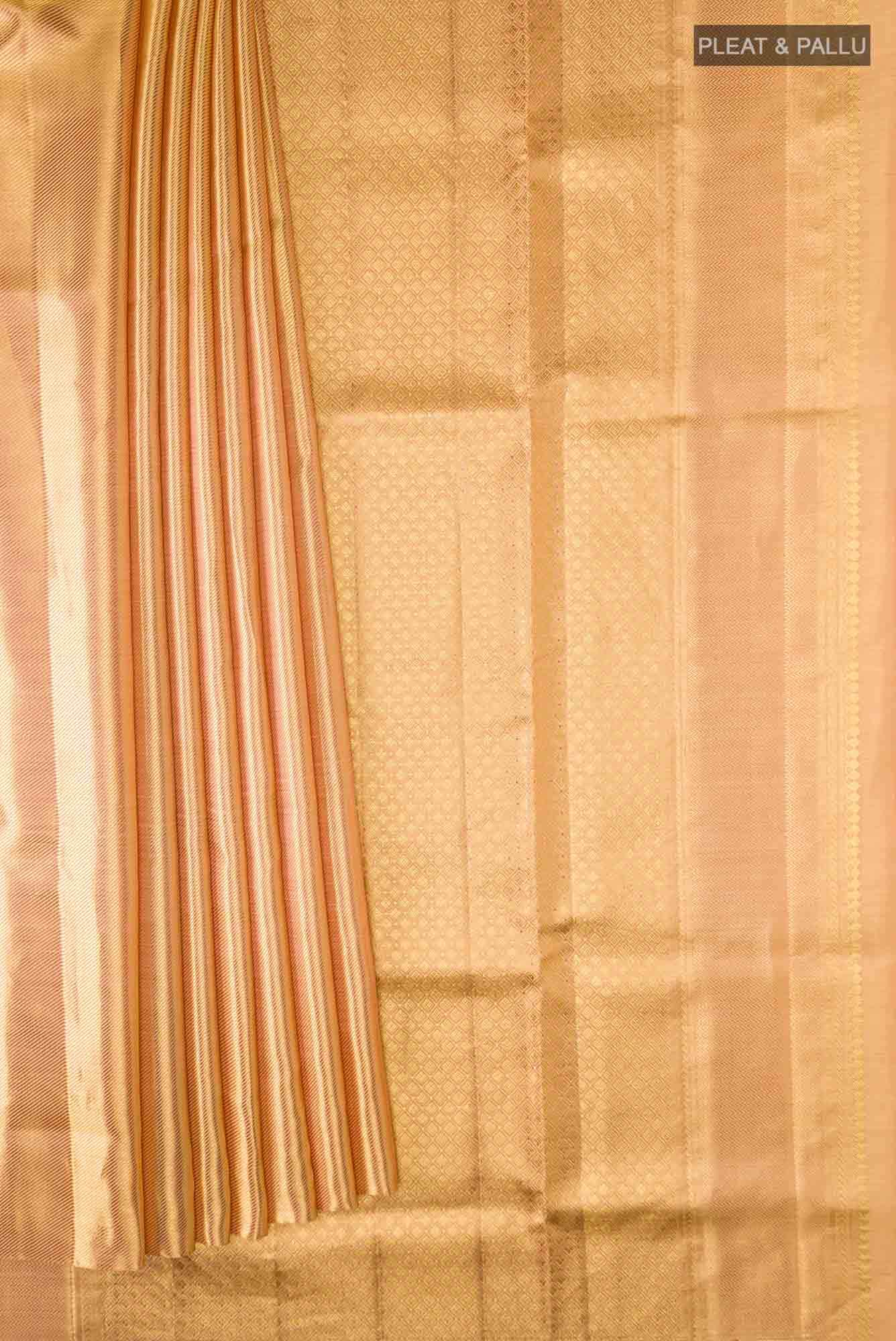 Gold with Peach Dual Tone Kanjivaram Tissue Silk Saree - Image 2