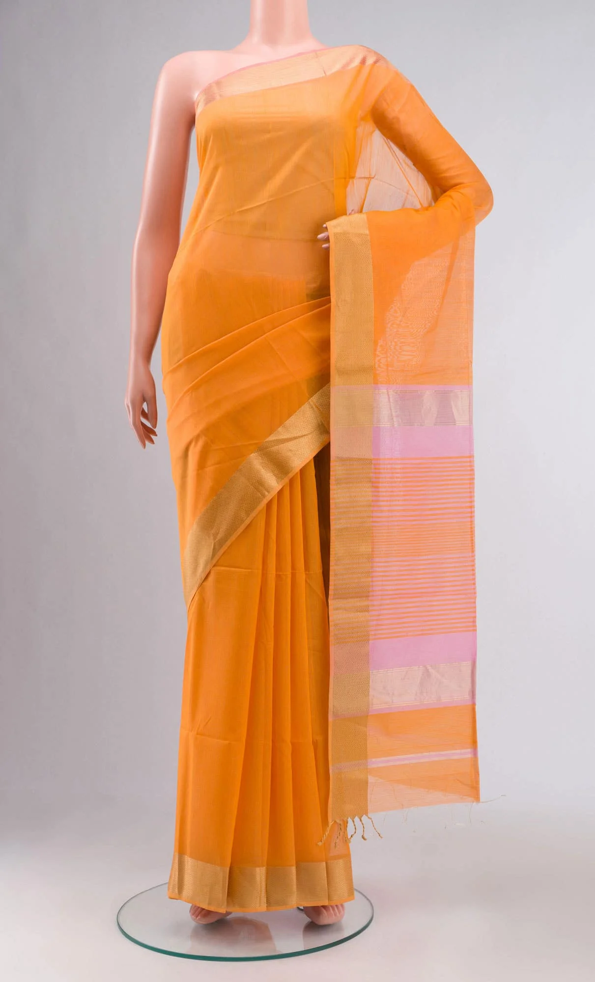 Orange Maheshwari Silk Cotton Saree