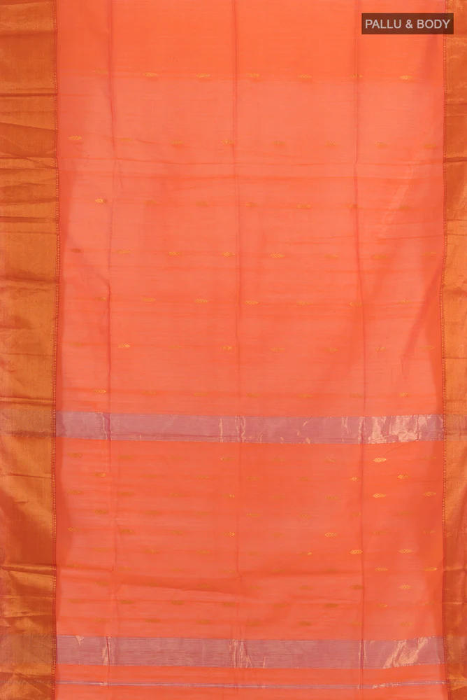 Orange Maheshwari Silk Cotton Saree - Image 5