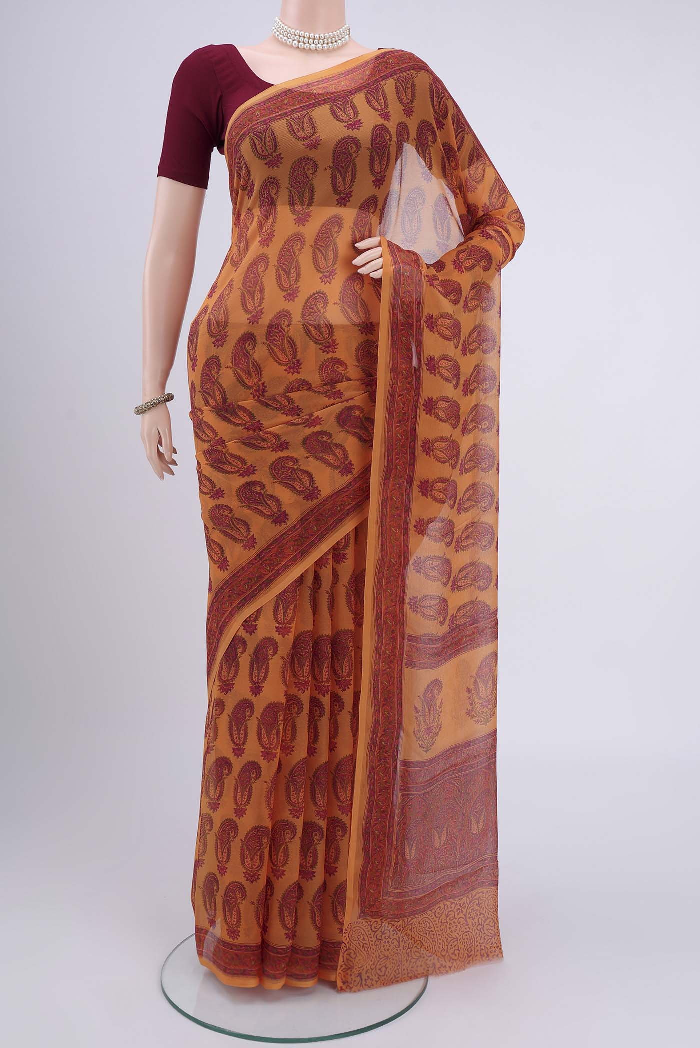 Orange Mysore Chiffon Saree