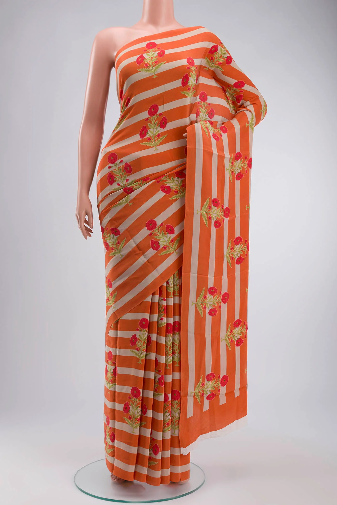 Orange Mysore Crepe Saree