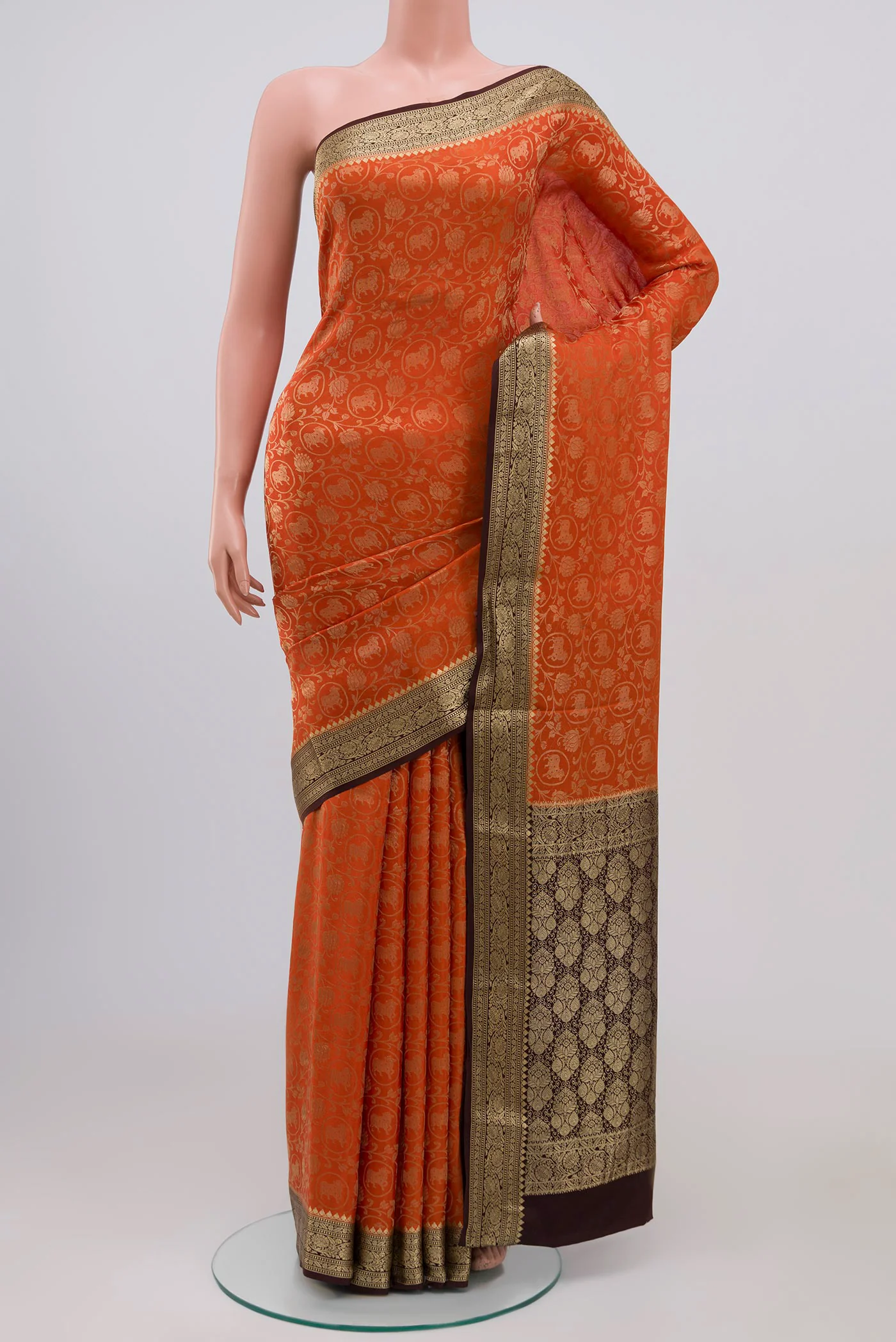Orange Mysore Crepe Saree