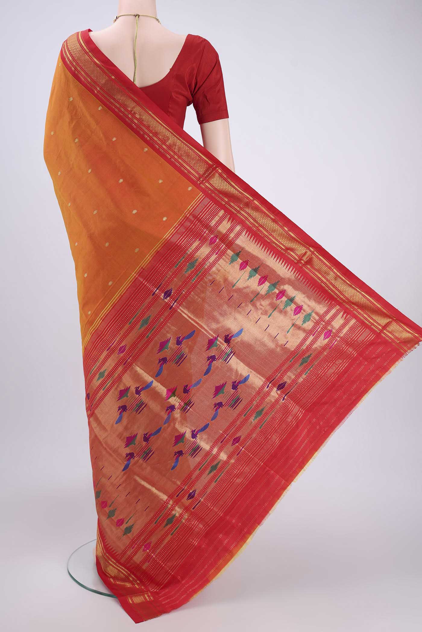 Orange Dual Tone Paithani Silk Saree - Image 3