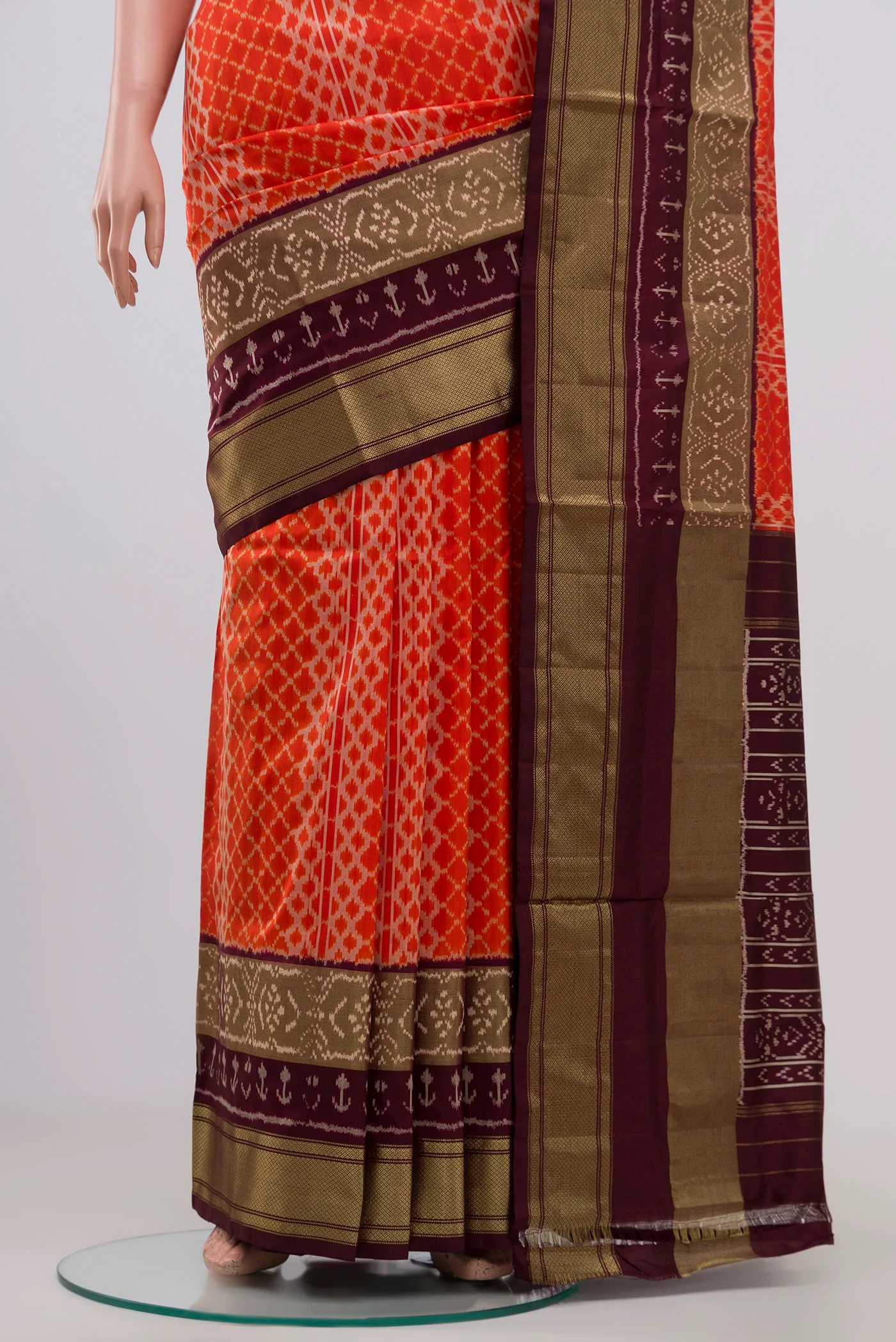Orange Pochampally Silk Saree - Image 3