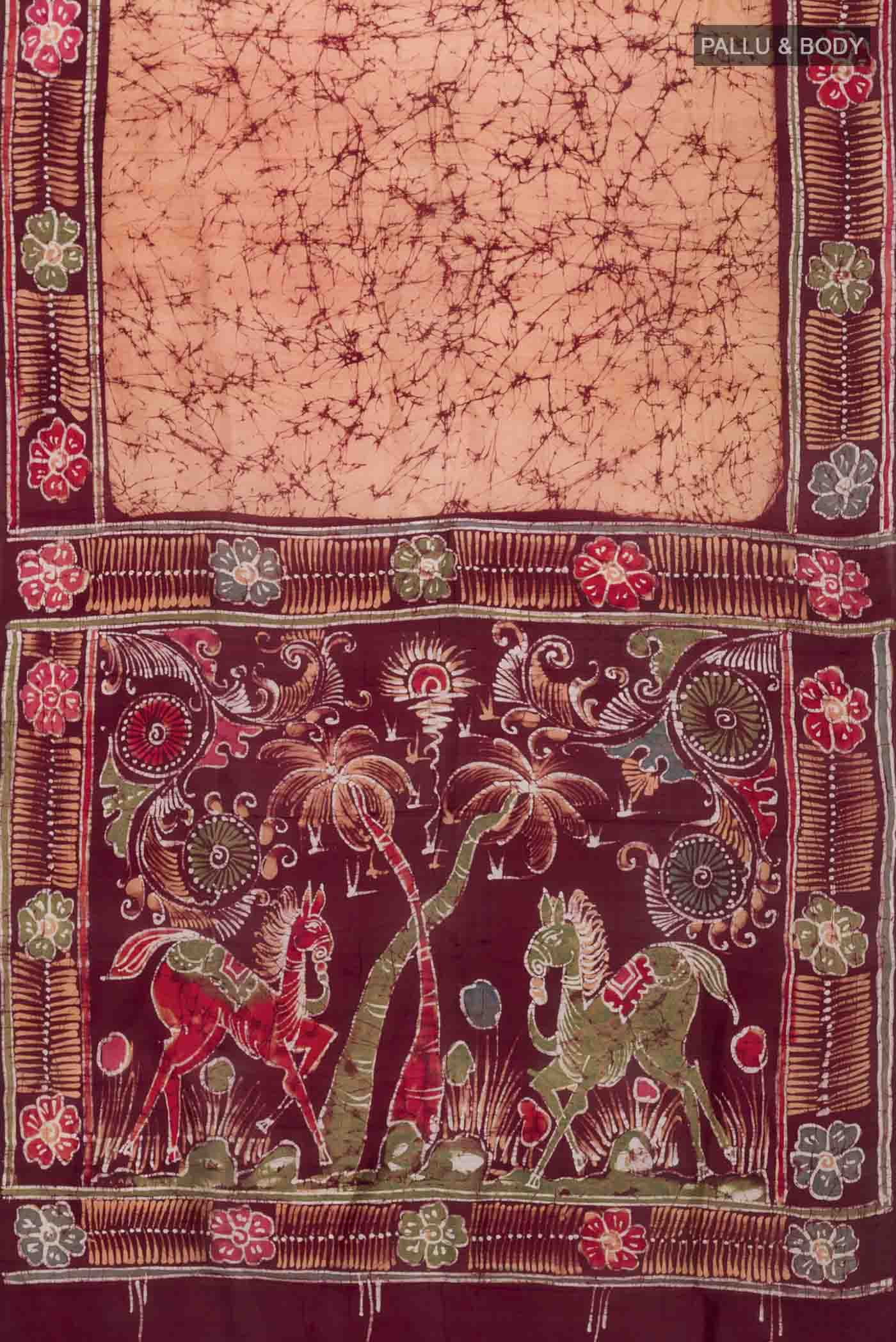 Orange Printed Silk Saree - Image 3