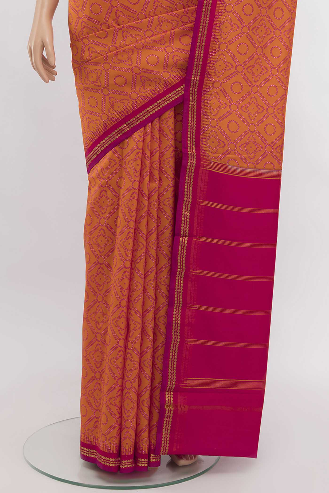 Orange Printed Silk Saree - Image 3