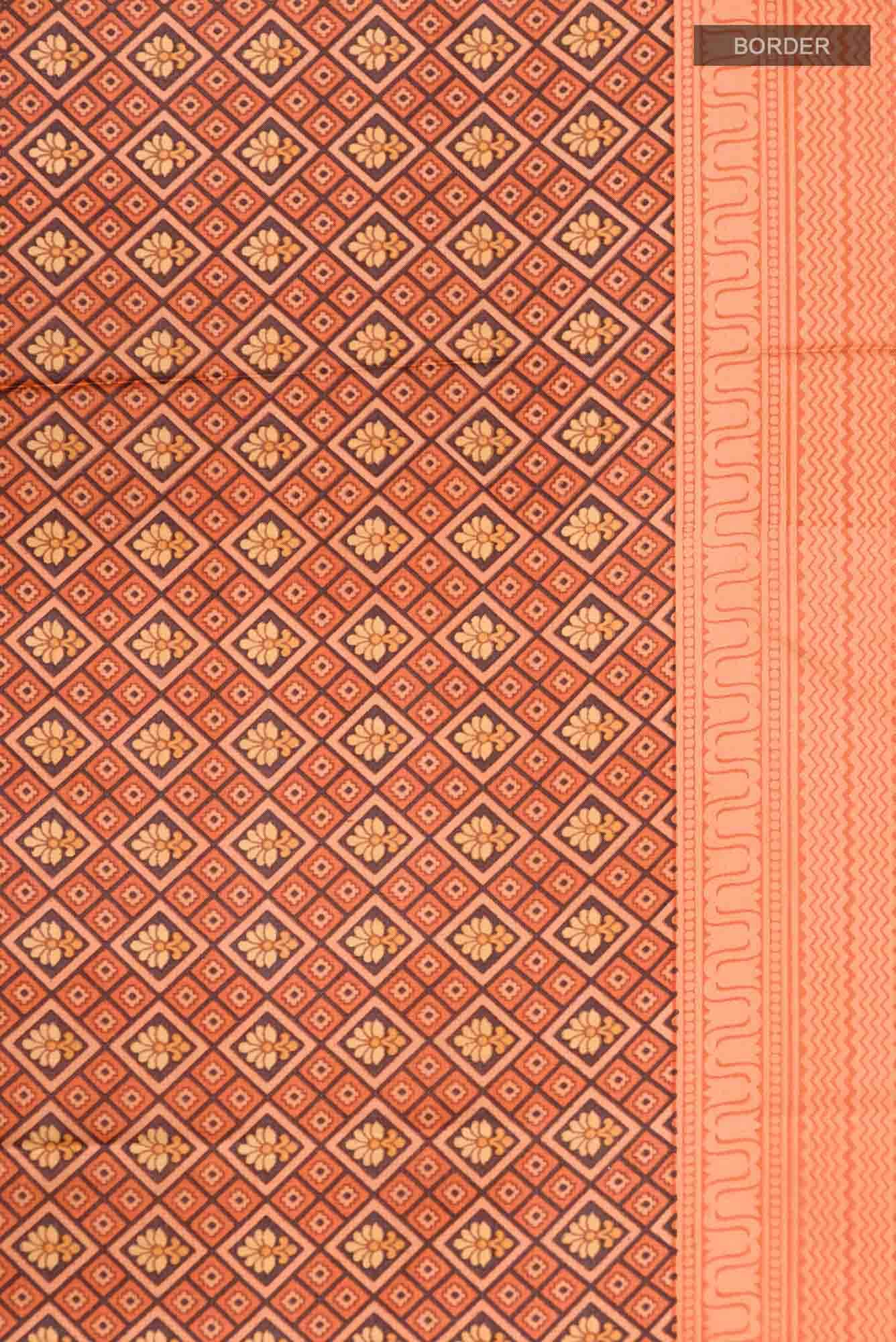 Orange Printed Silk Saree - Image 4