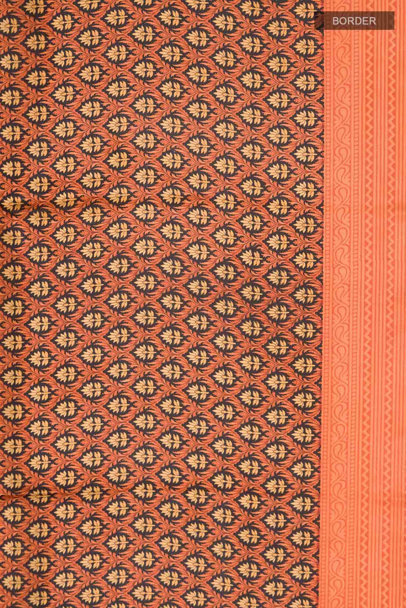 Orange Printed Silk Saree - Image 4