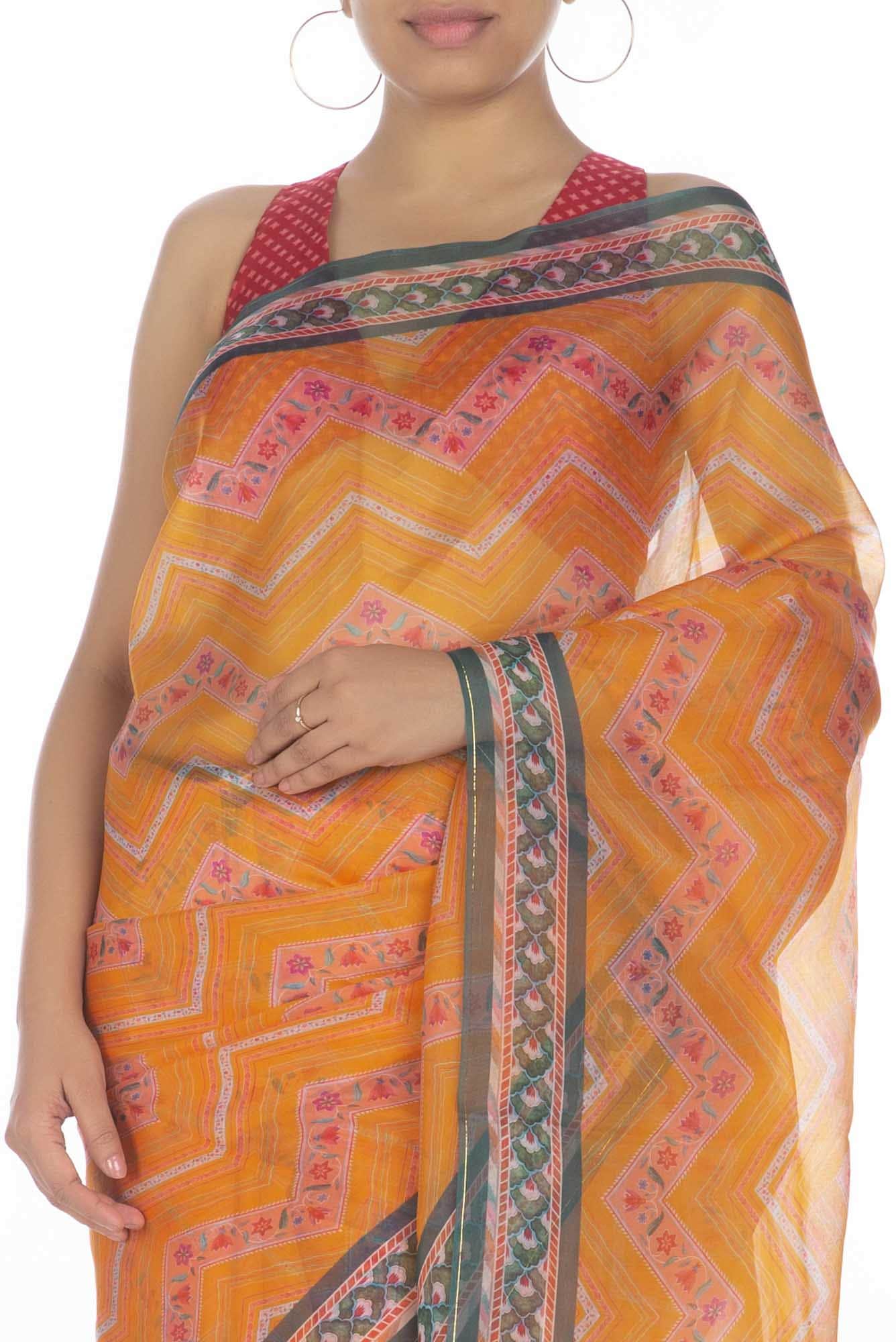 Leher yellow floral design saree from Chintz Collection, Designed by Nalli - Image 2