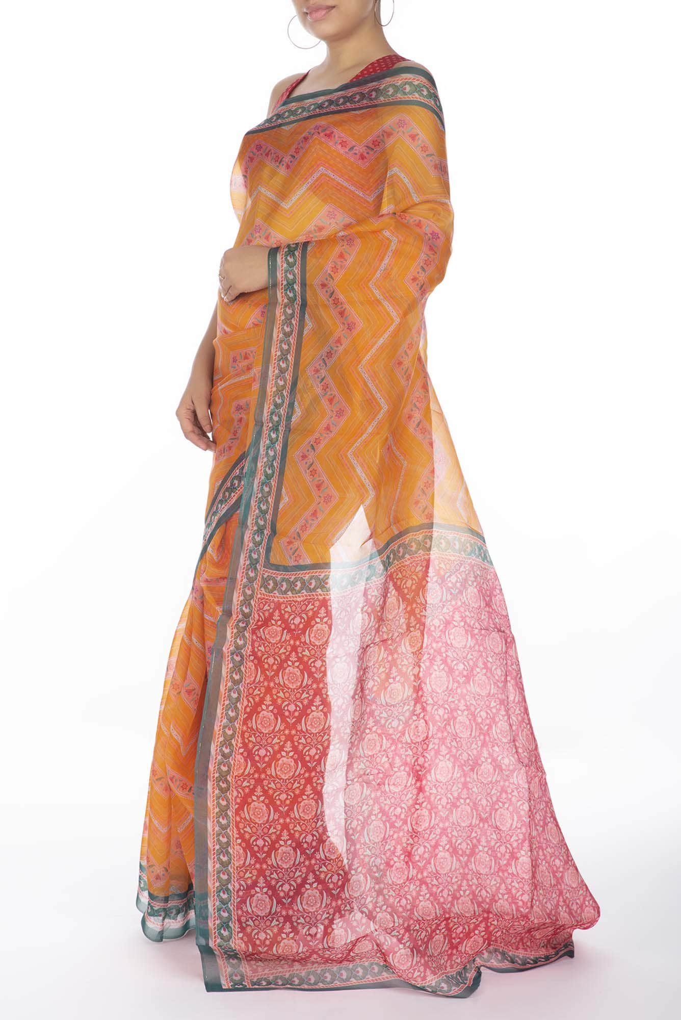 Leher yellow floral design saree from Chintz Collection, Designed by Nalli - Image 3