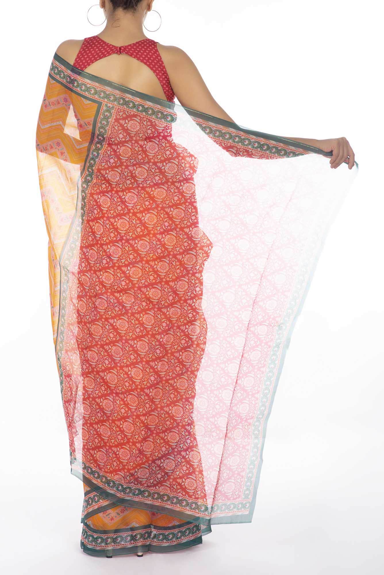Leher yellow floral design saree from Chintz Collection, Designed by Nalli - Image 5
