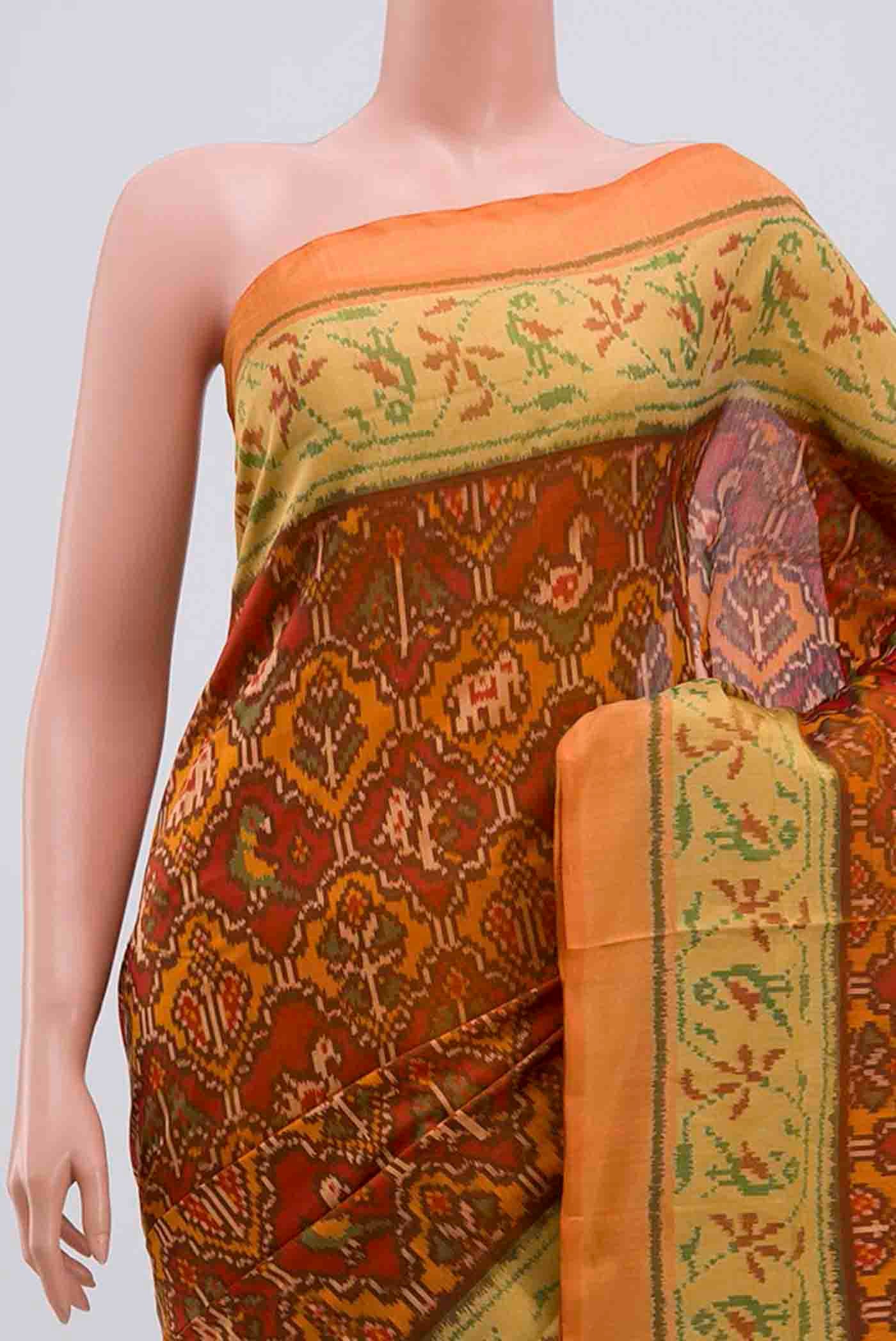 Rust Rajkot Patola Silk Saree - Image 2
