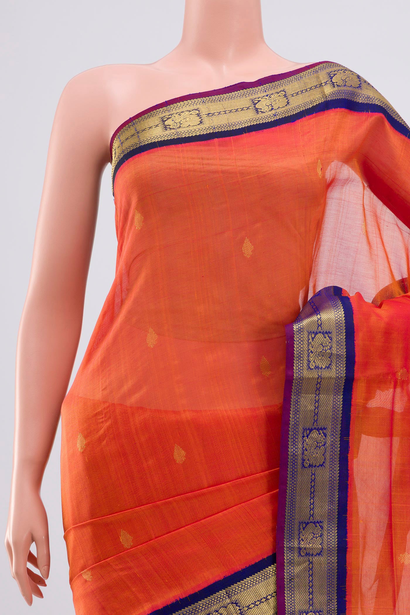 Orange Silk Cotton Saree - Image 2