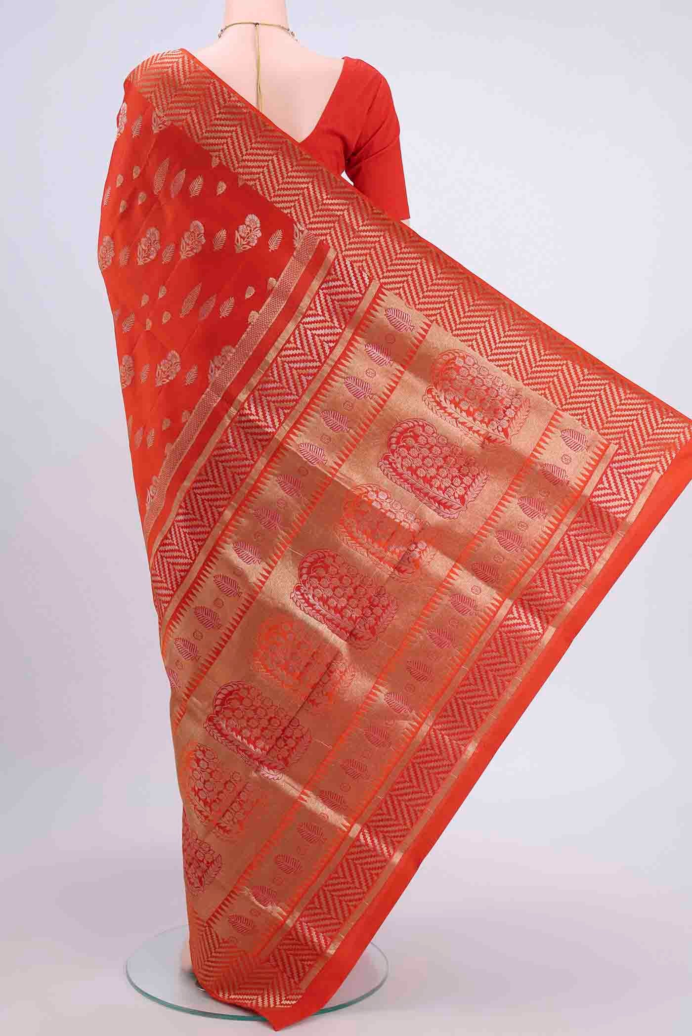 Orange Soft Silk Saree - Image 3