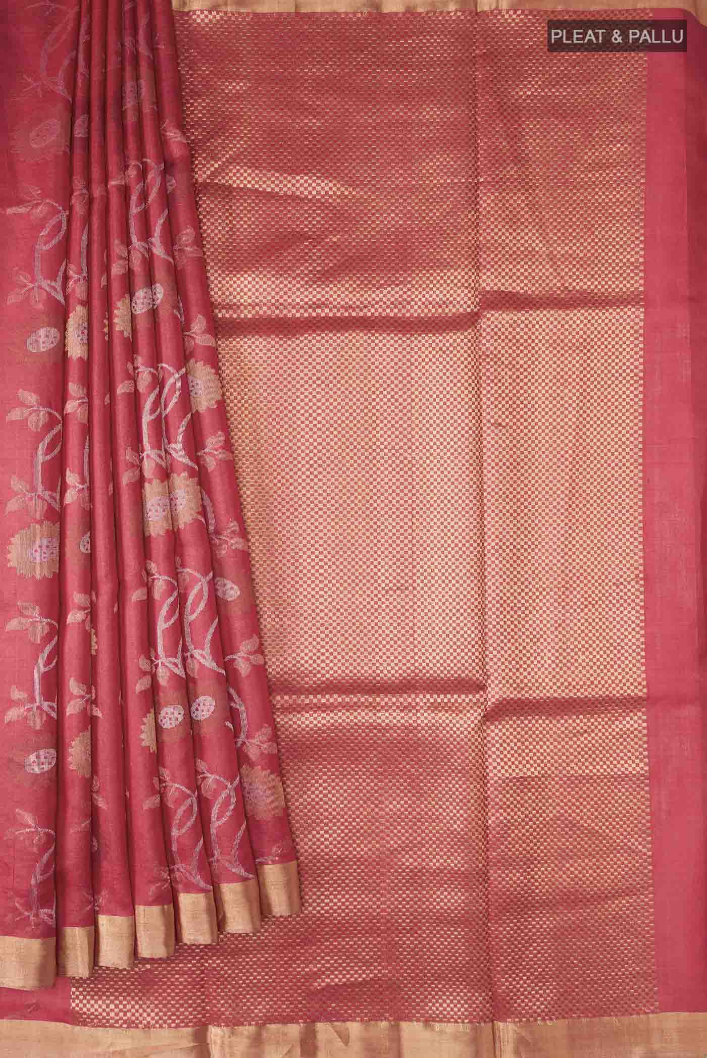 Imperial Red Tussar Silk Saree - Image 4