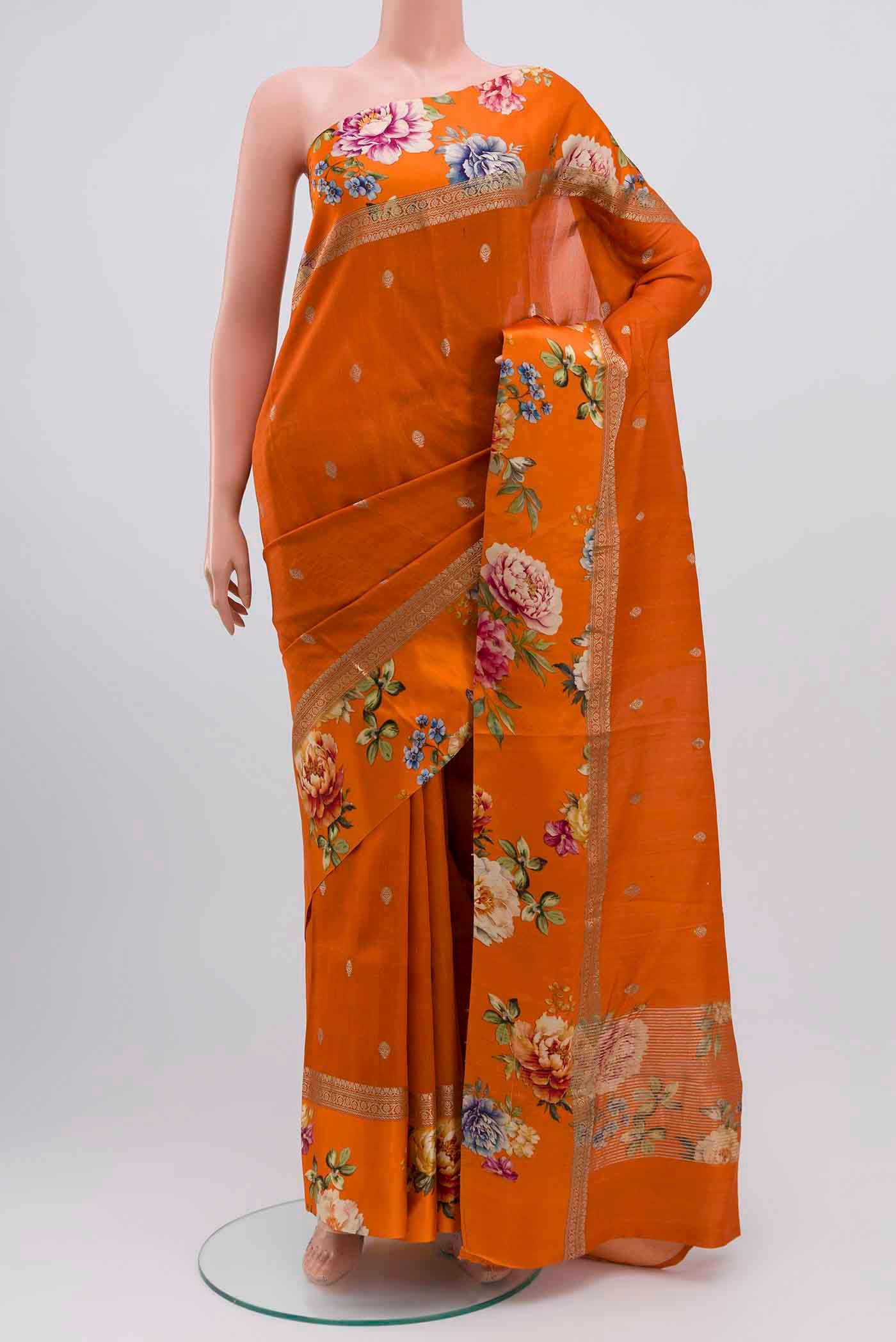 Orange Tussar Silk Saree