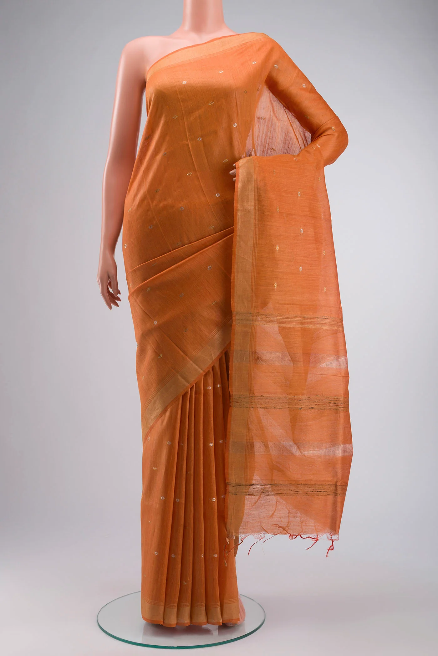 Orange Tussar Silk Saree