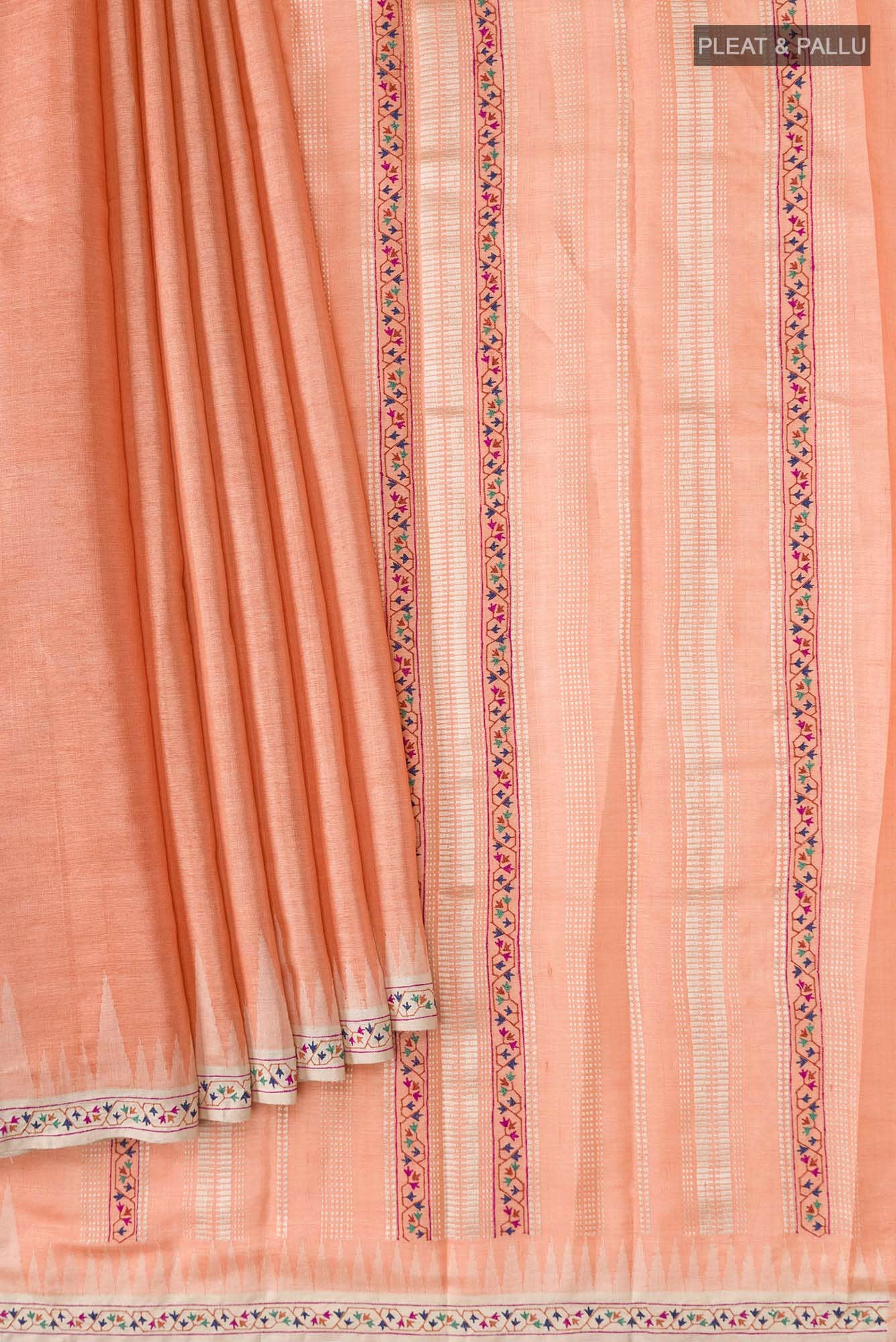 Orange Tussar Silk Saree - Image 2
