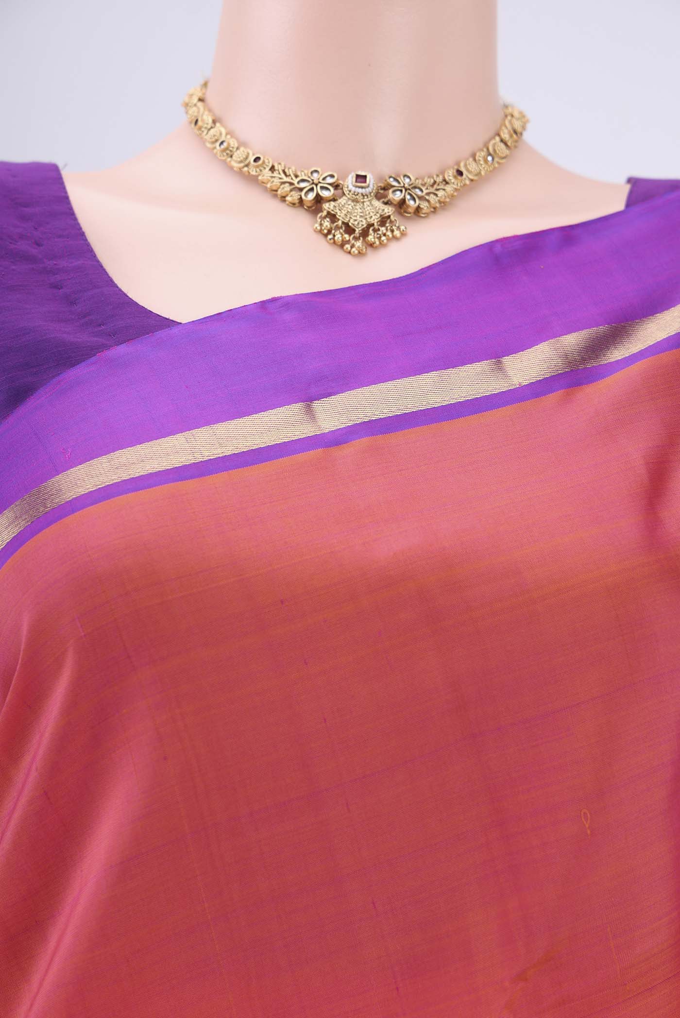 Orange with Pink Color Kanjivaram Silk Saree - Image 2