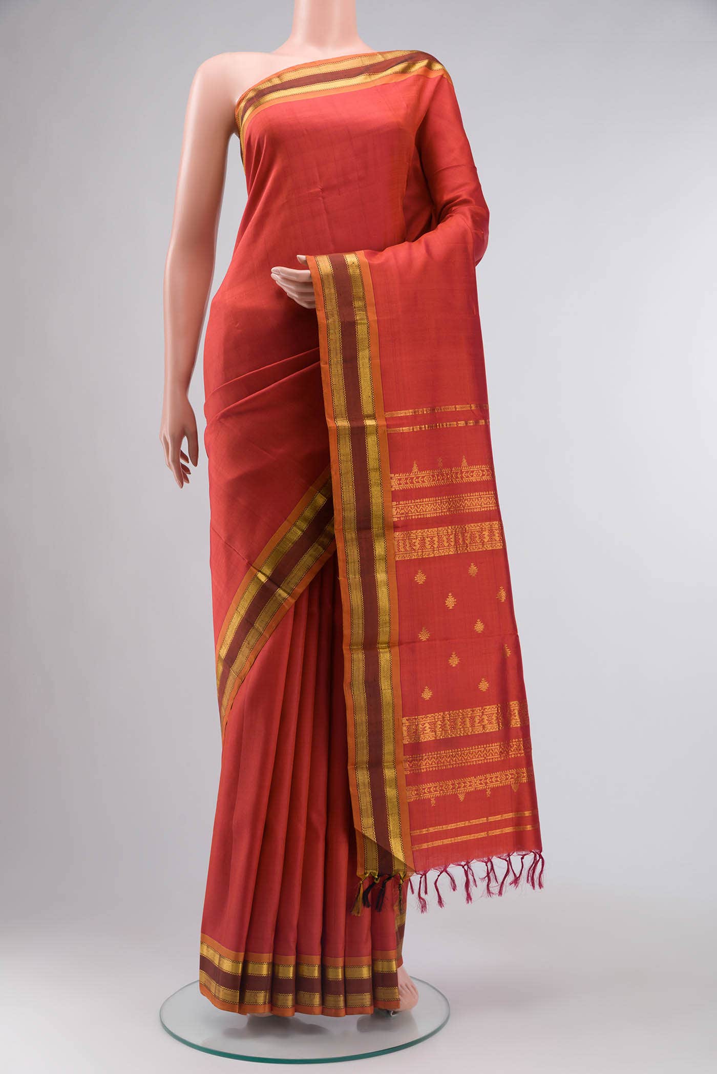 Orange with Pink Dual Tone Kanjivaram Silk Saree