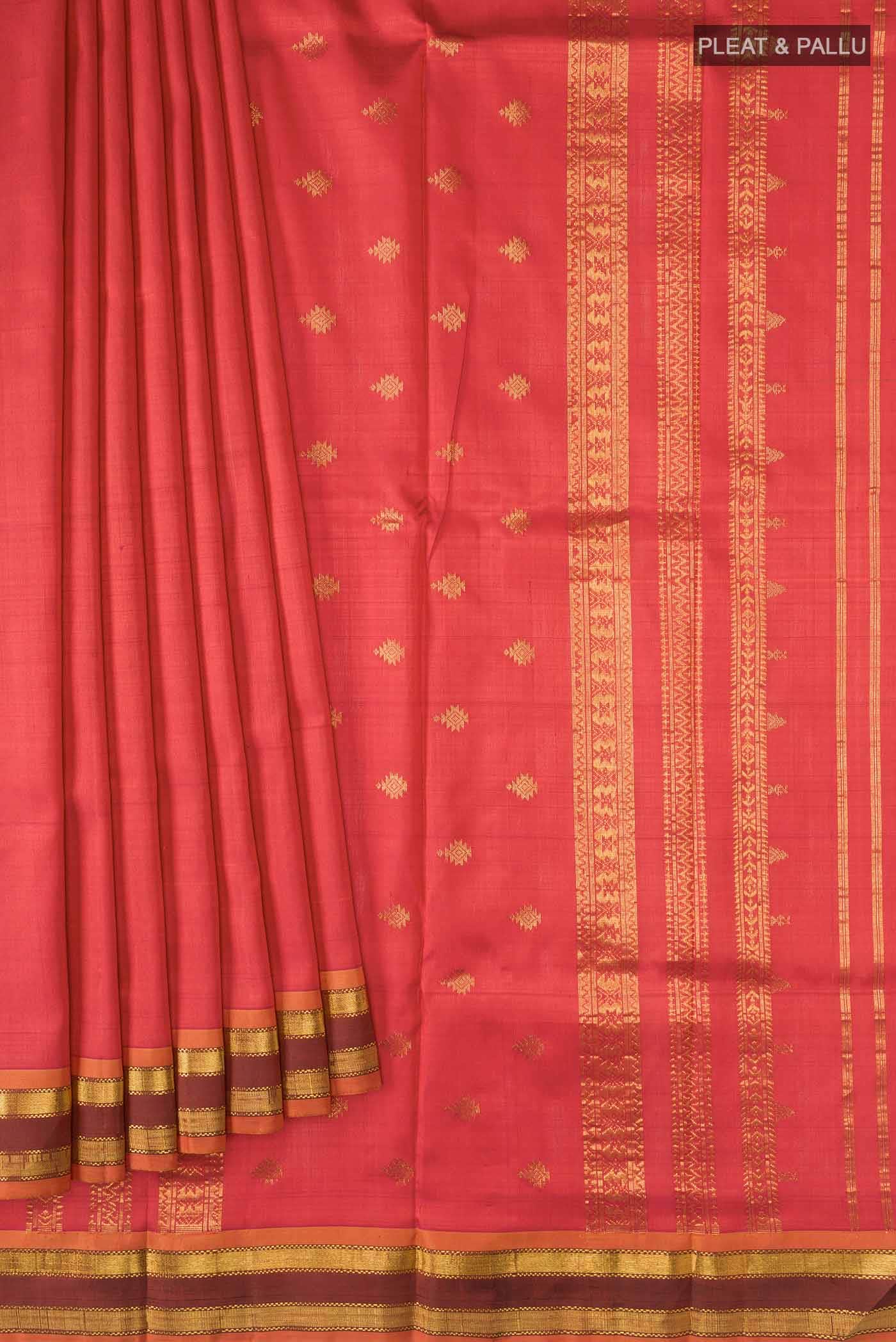 Orange with Pink Dual Tone Kanjivaram Silk Saree - Image 2