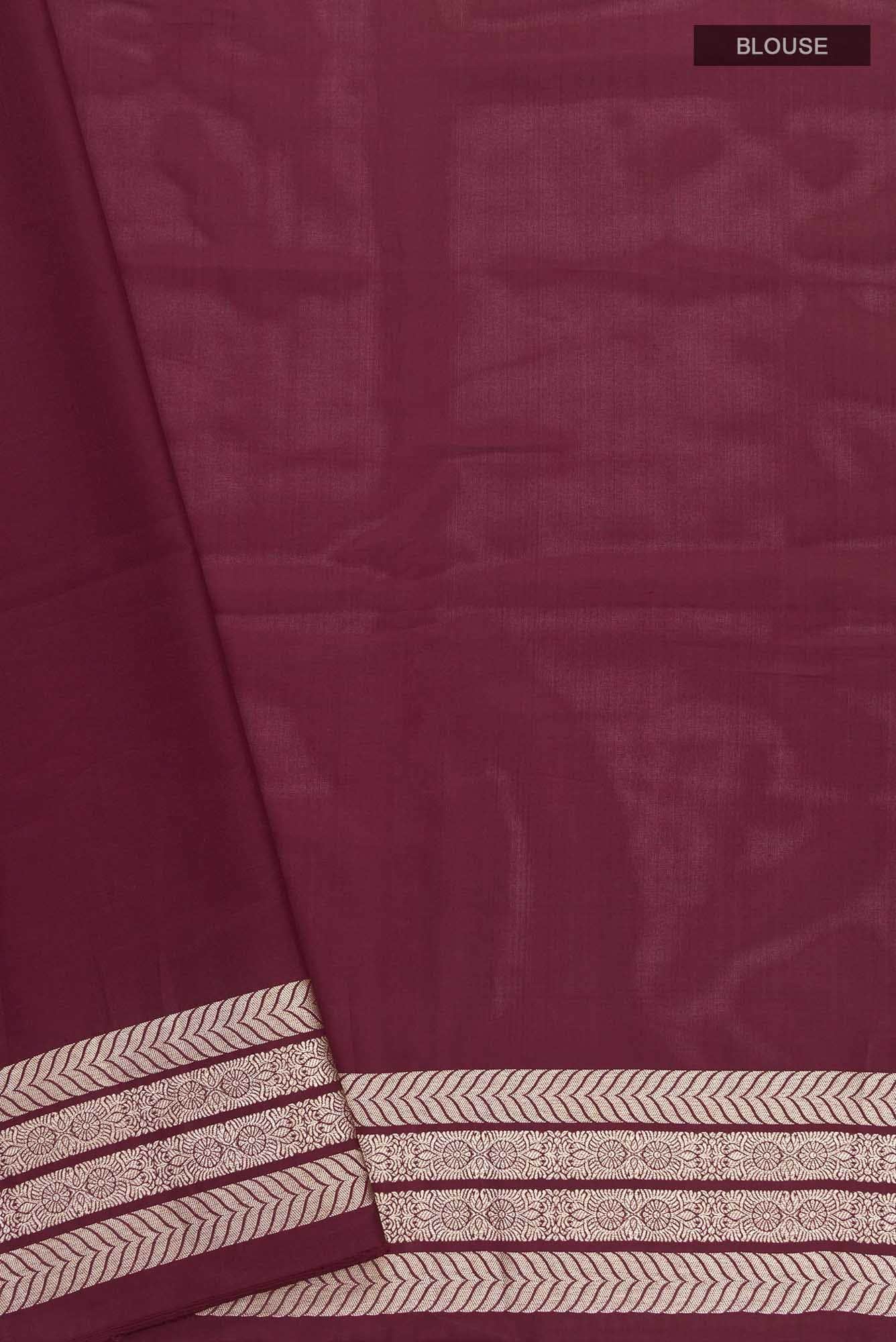 Ottoman Flowers-Maroon Banarasi Silk Saree - Image 11