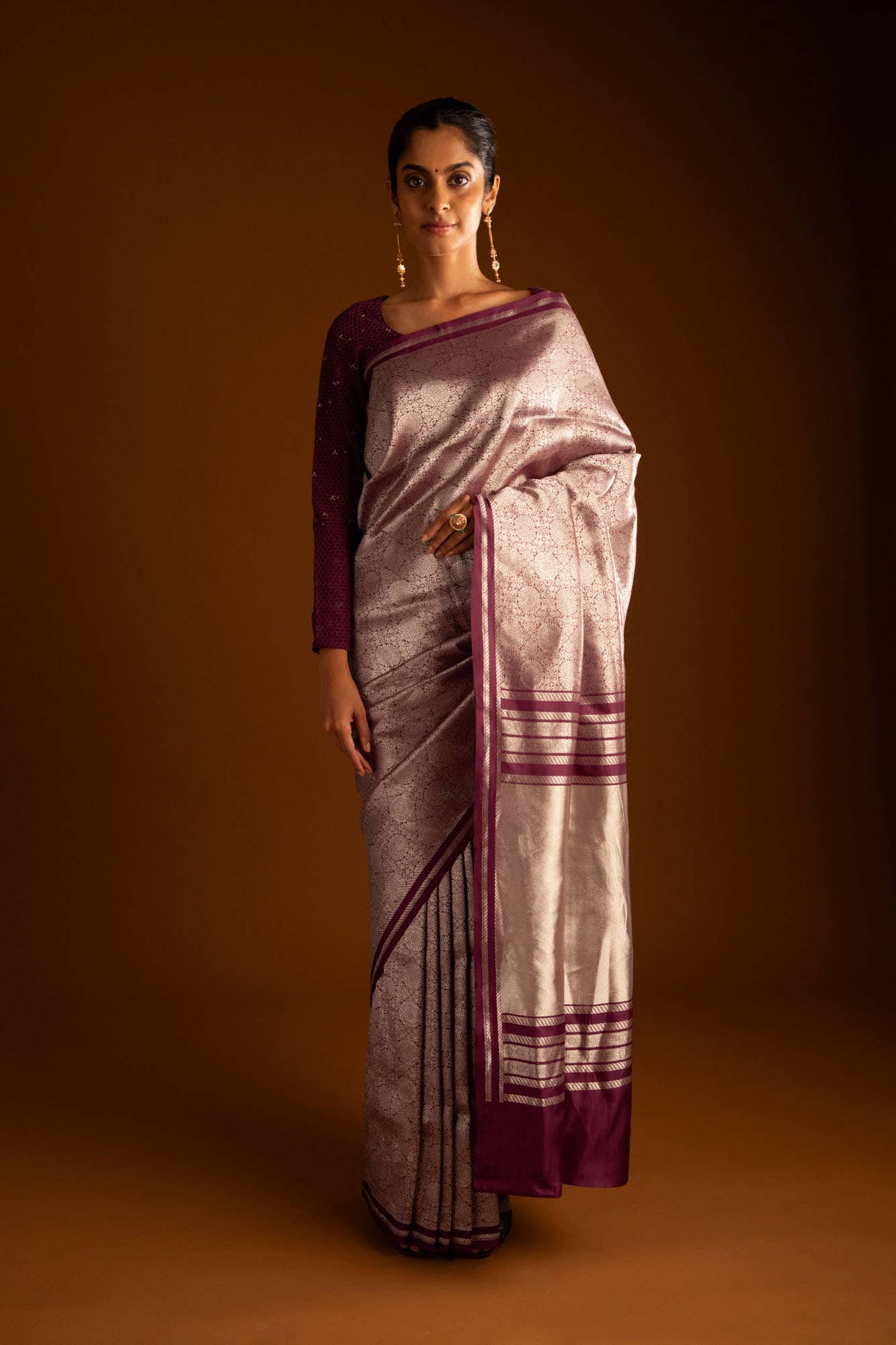 Ottoman Flowers-Maroon Banarasi Silk Saree - Image 2