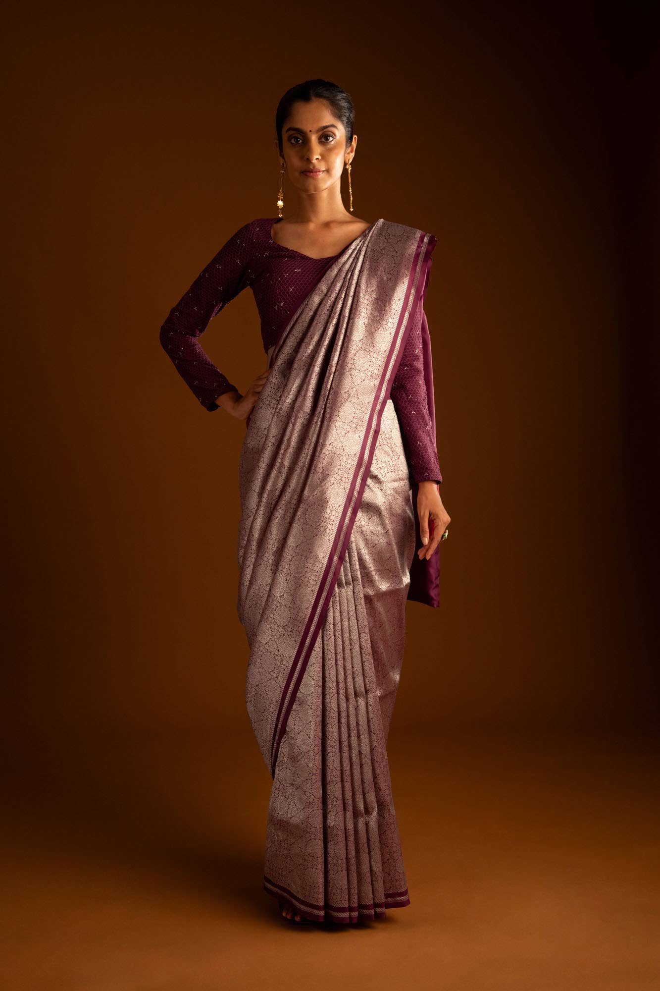 Ottoman Flowers-Maroon Banarasi Silk Saree - Image 3