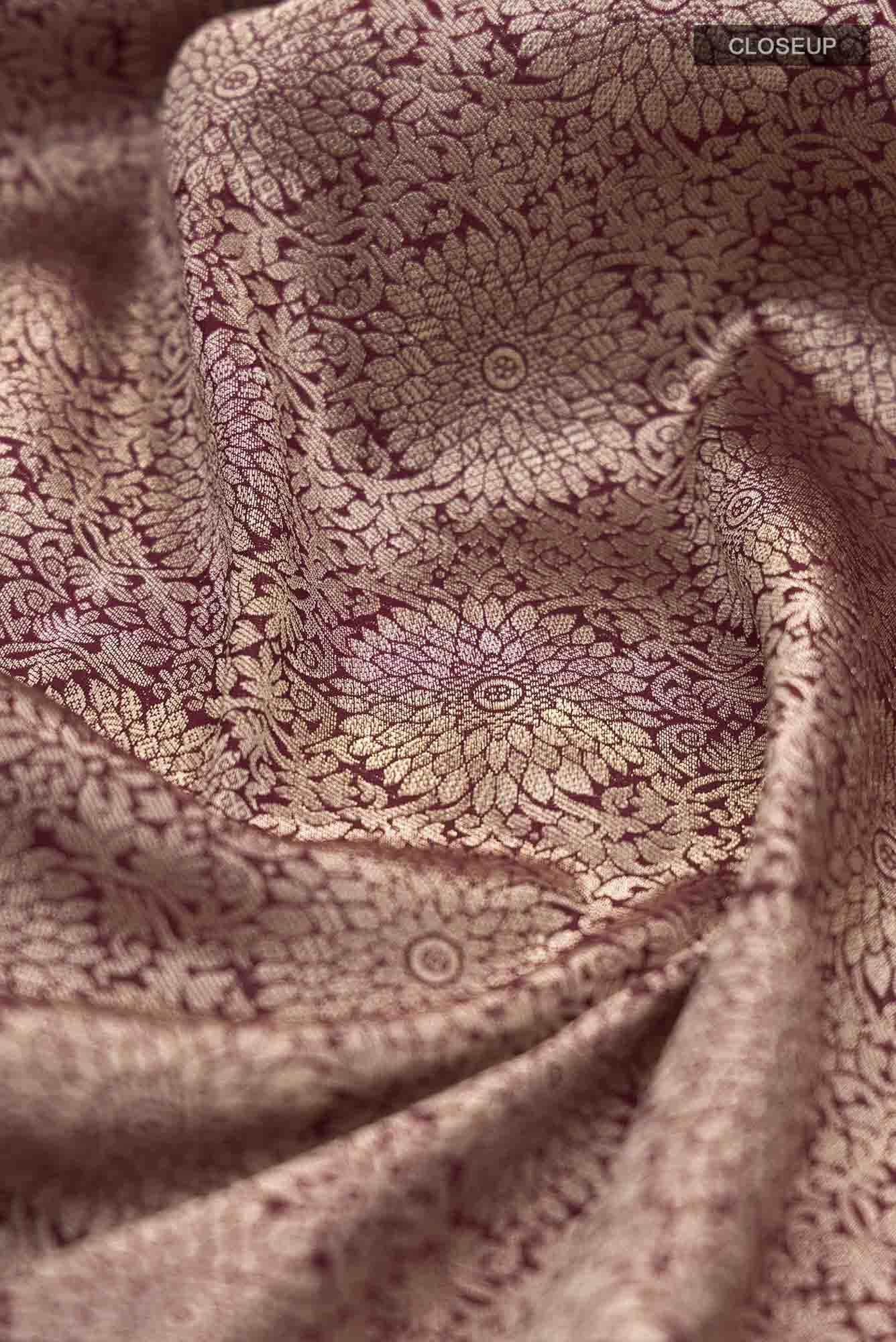 Ottoman Flowers-Maroon Banarasi Silk Saree - Image 5
