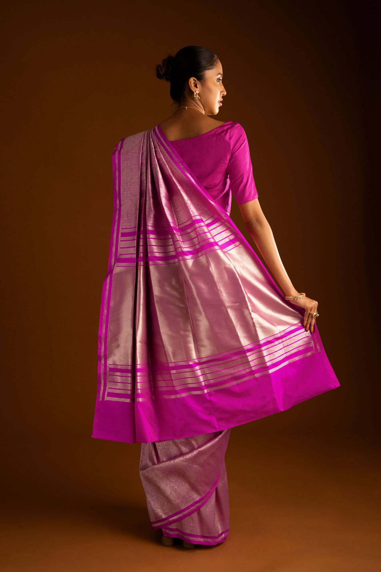 Ottoman Flowers-Pink Banarasi Silk Saree - Image 6
