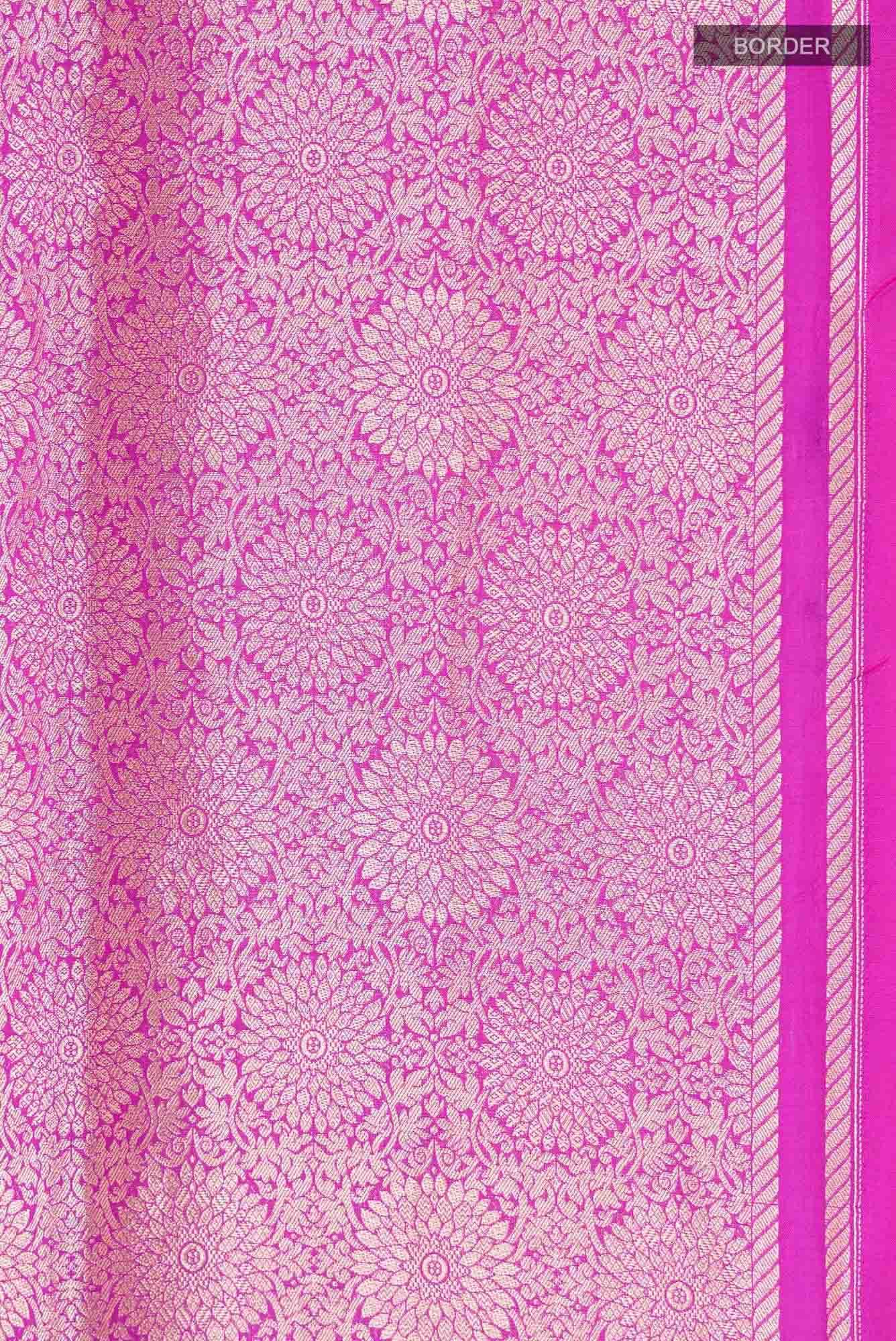 Ottoman Flowers-Pink Banarasi Silk Saree - Image 9