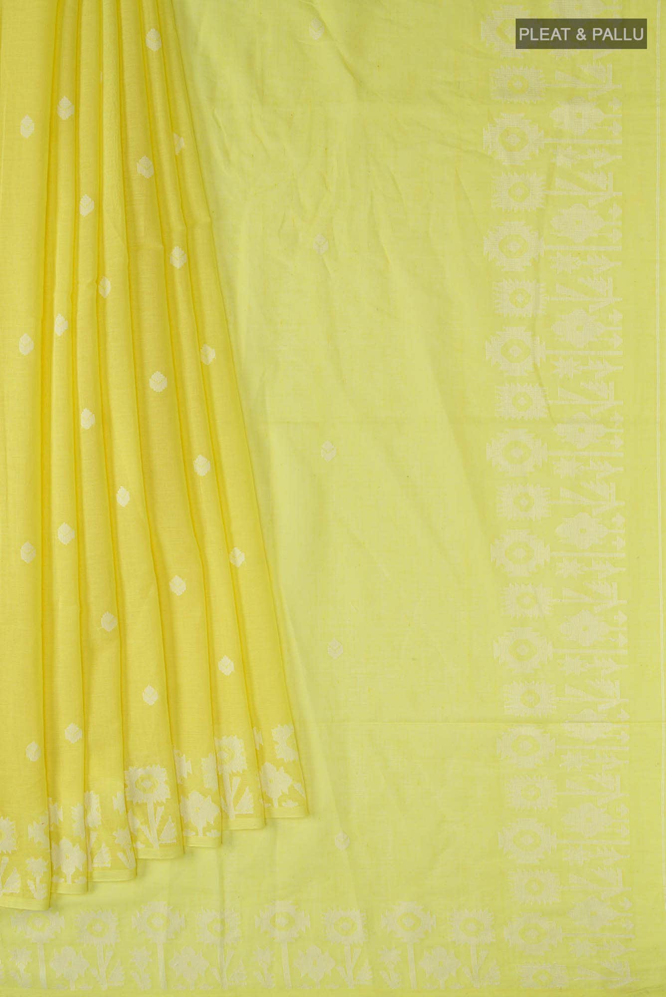 Paromita-Yellow Bengal Cotton Saree - Image 2