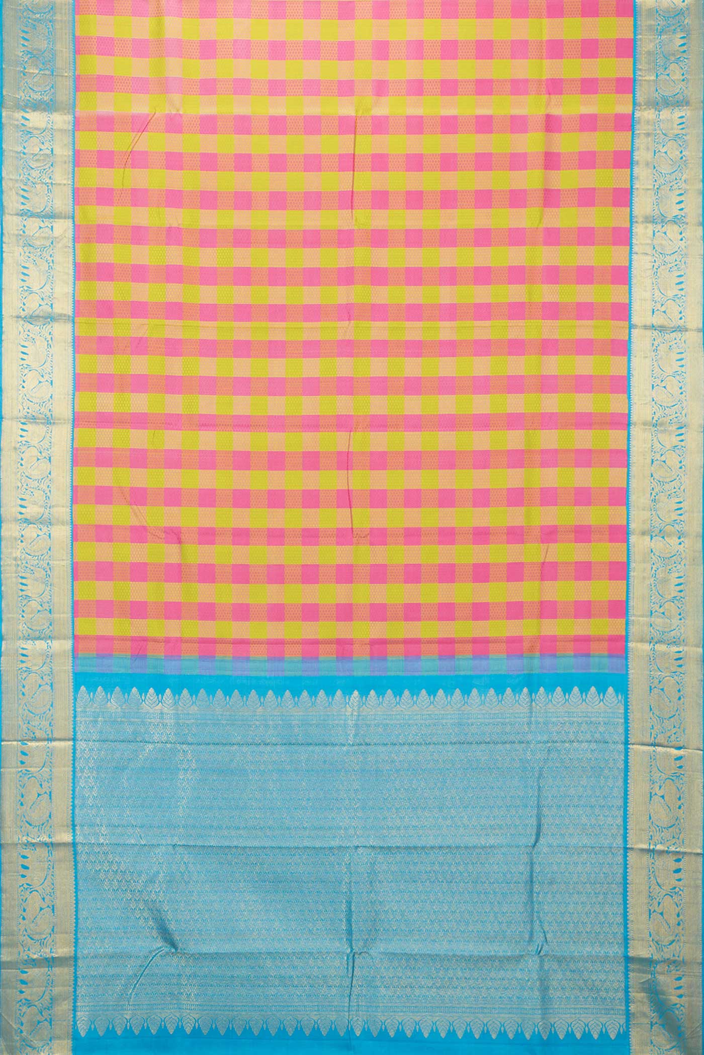 Parrot Green and Pink Color Kanchipuram Saree - Image 6