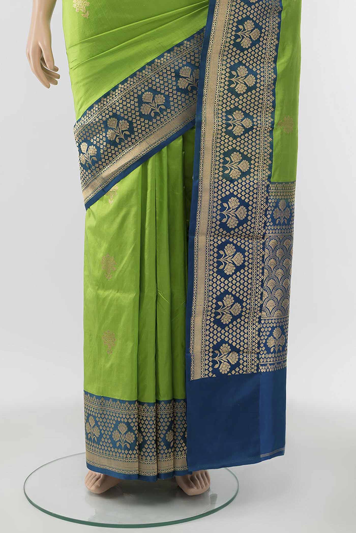 Parrot Green Banarasi Katan Silk Saree - Image 3