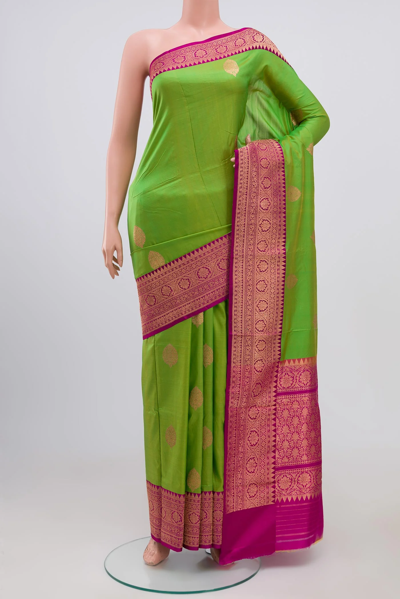 Parrot Green Banarasi Katan Silk Saree