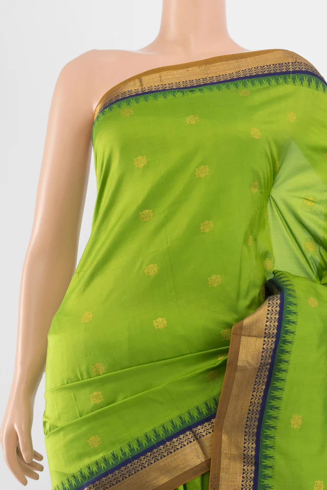 Parrot Green Bangalore Silk - kadyal Saree - Image 2