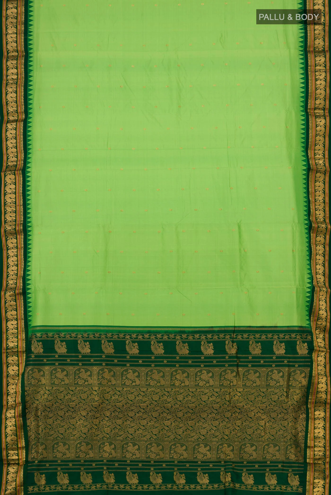 Parrot Green Bangalore Silk Saree - Image 5
