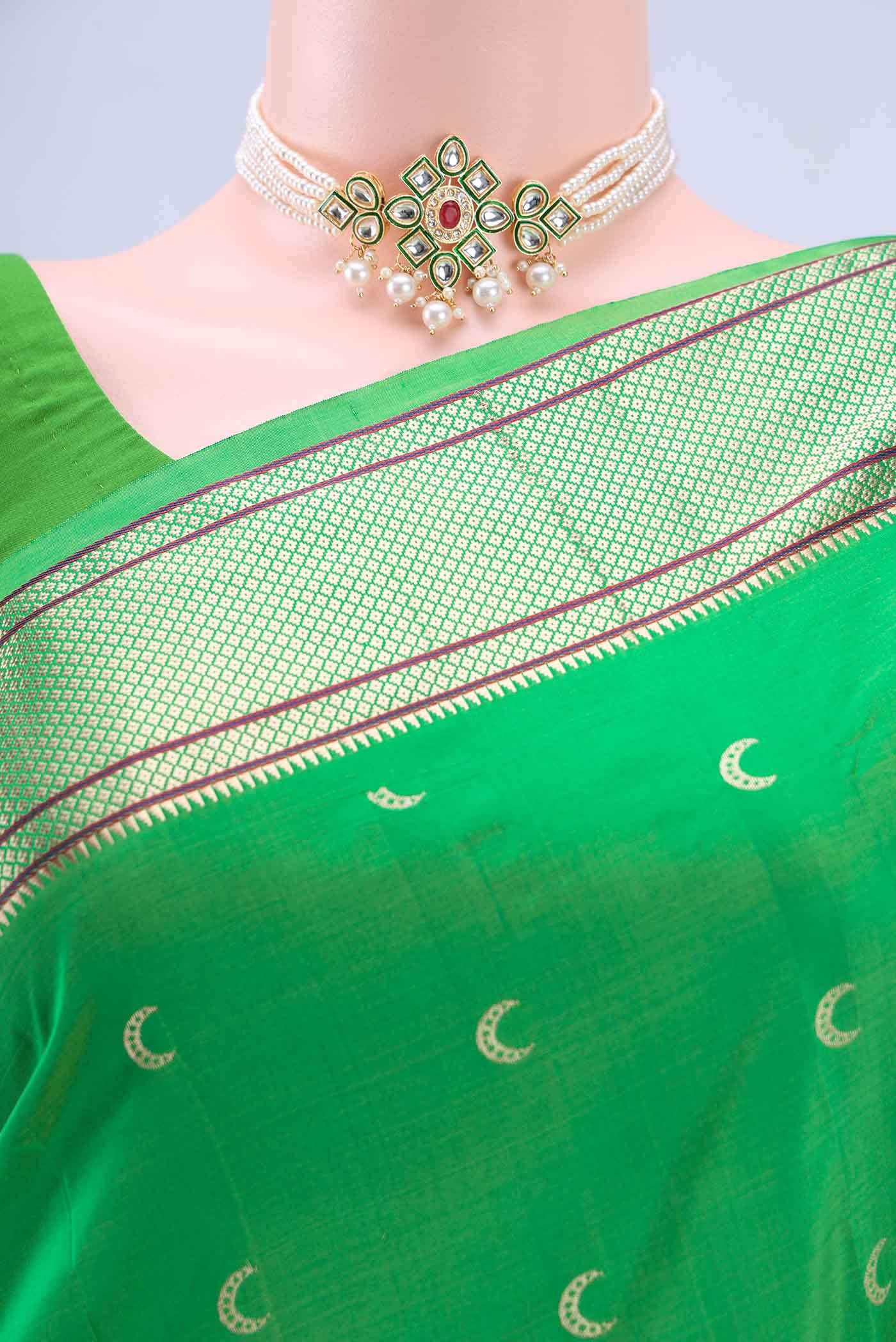 Parrot Green Bangalore Silk Saree - Image 3