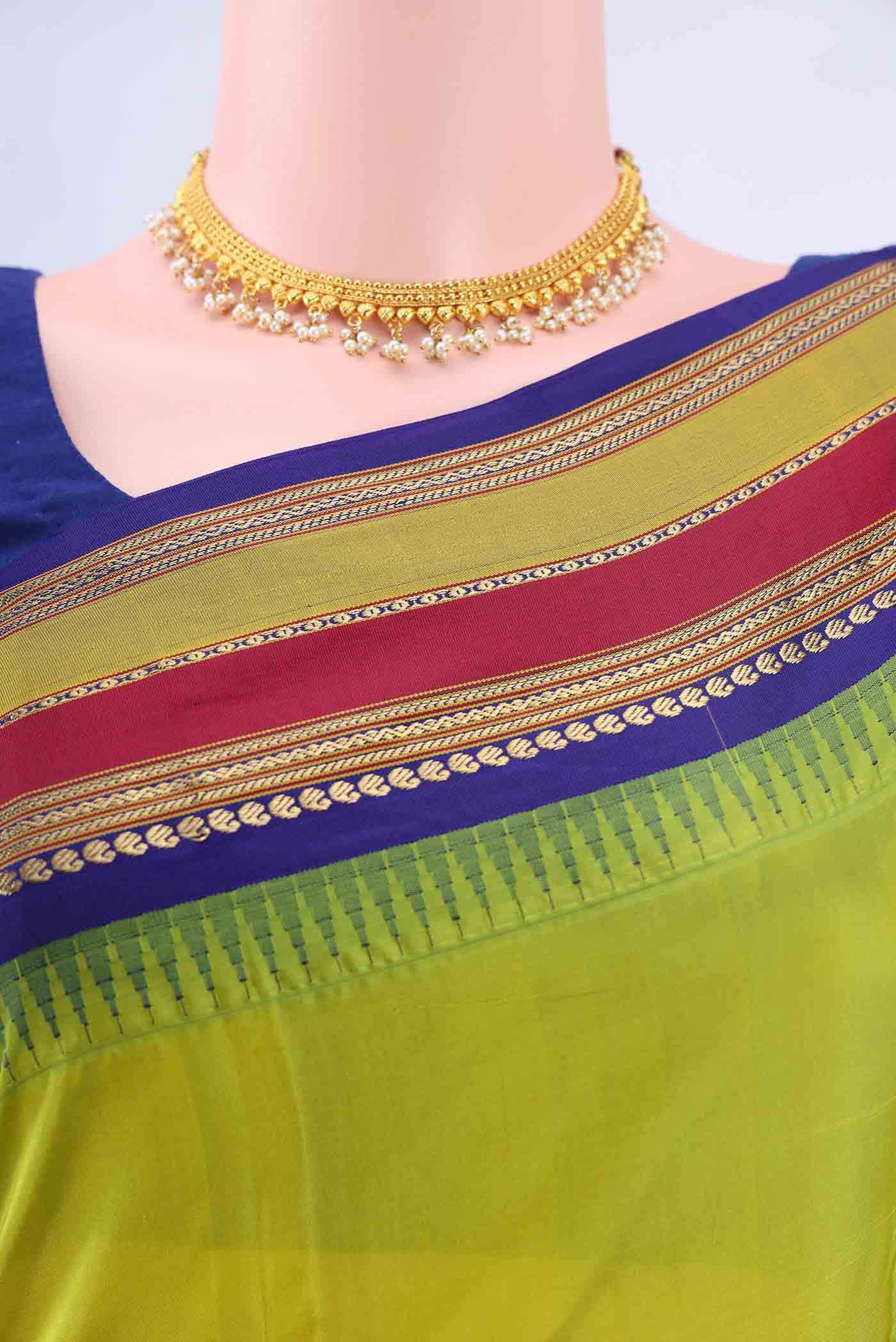 Parrot Green Bangalore Silk Saree - Image 3