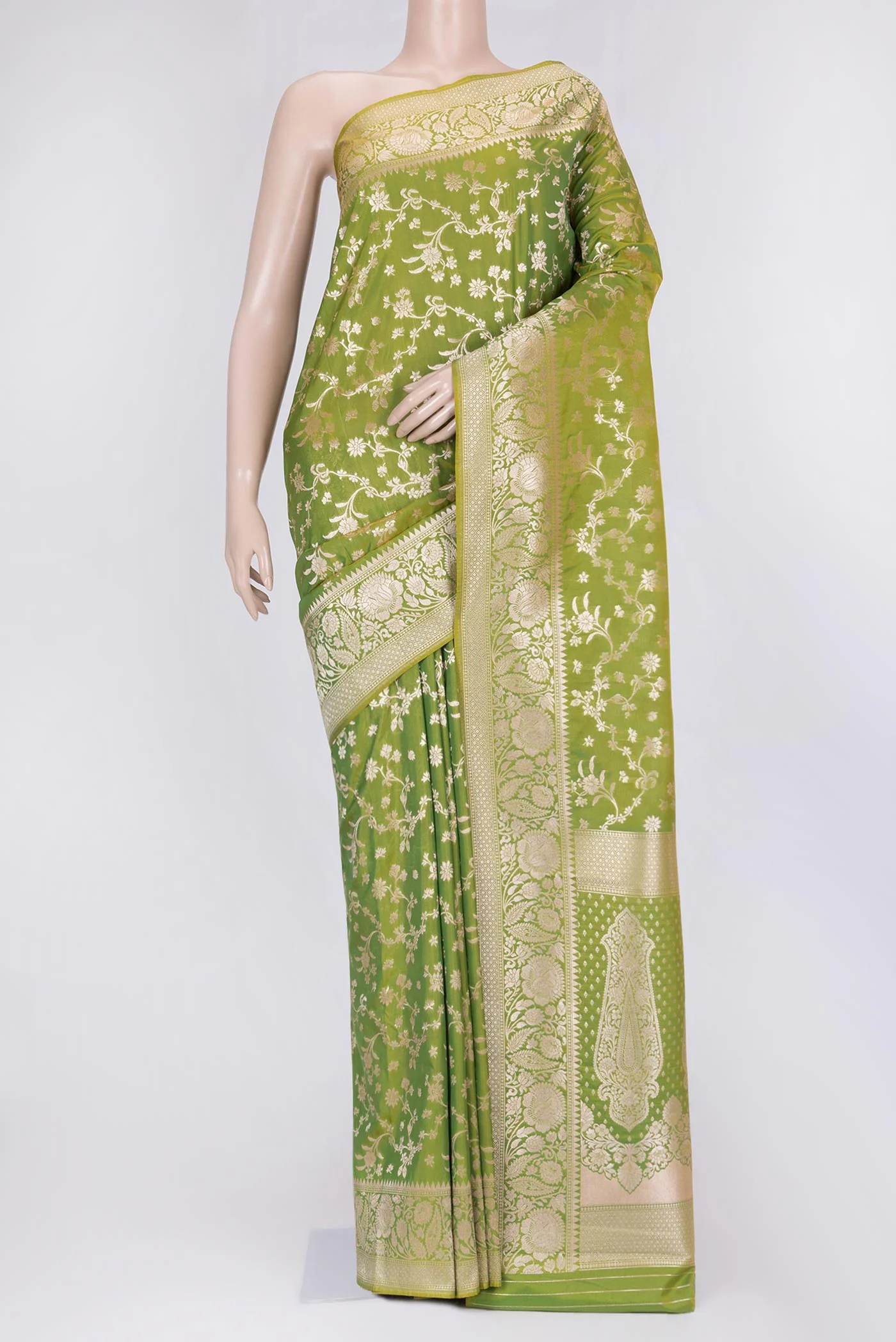 Parrot Green Blended Banarasi Silk Saree