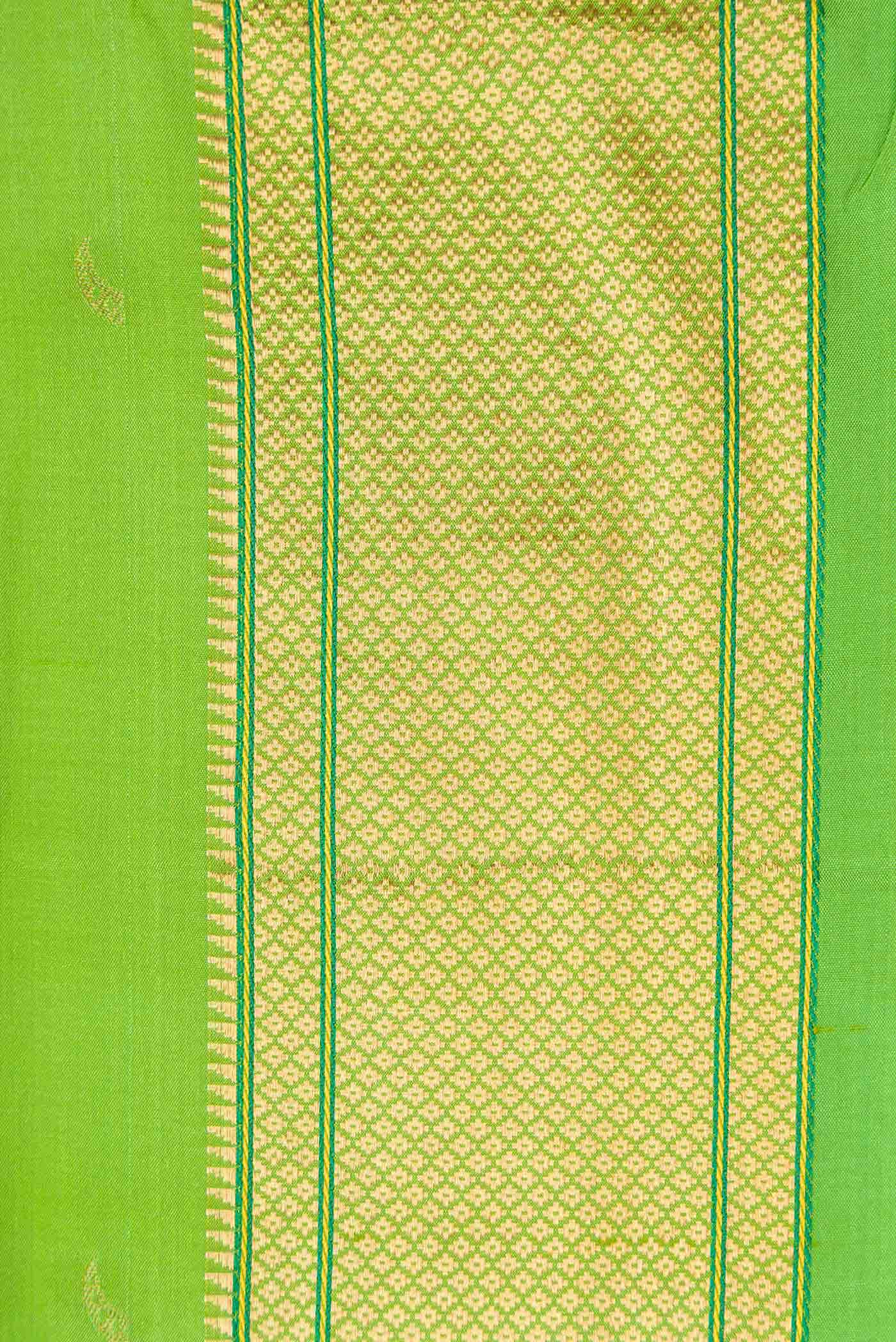 Parrot Green Dual Tone Blended Paithani Silk Saree - Image 3