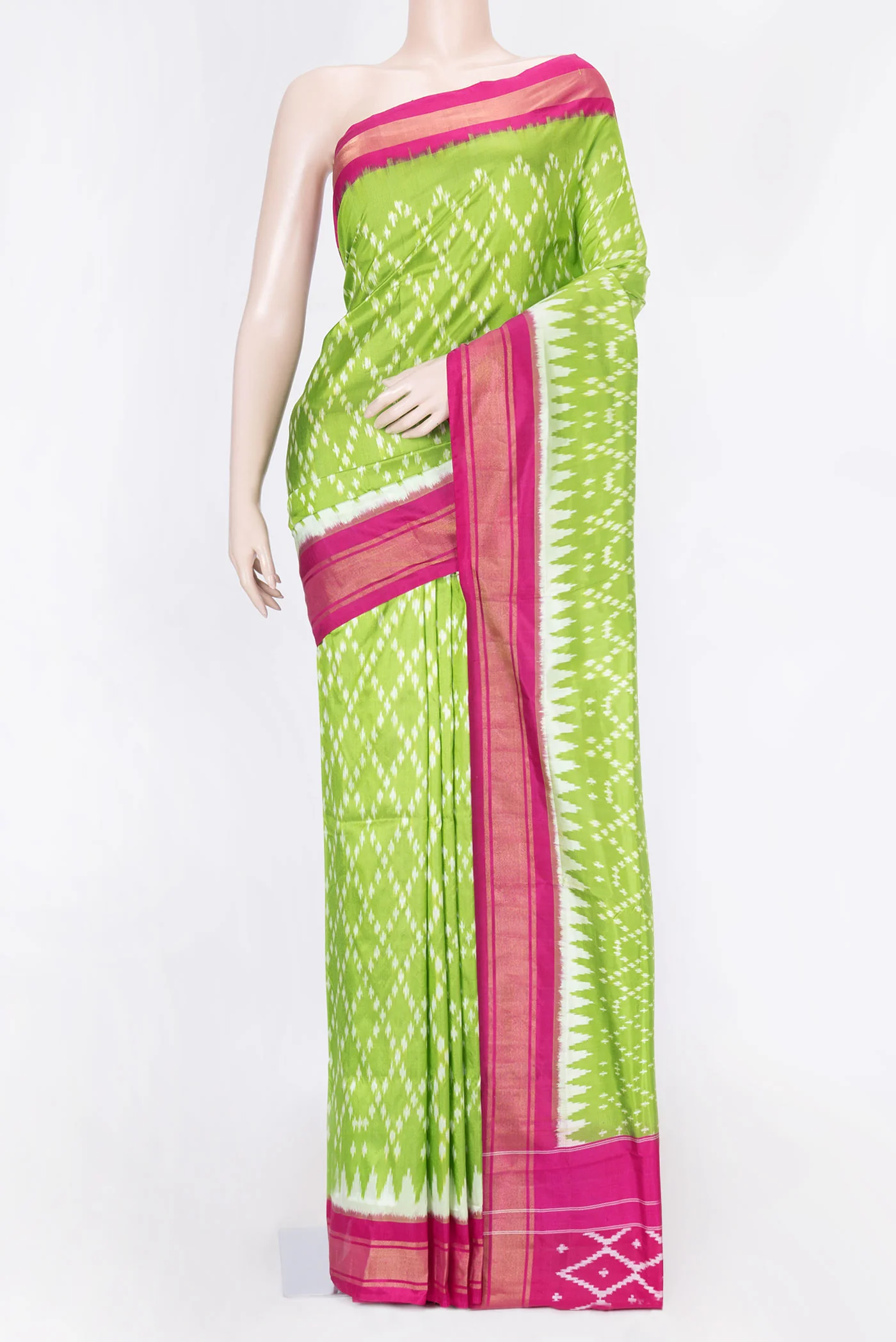 Parrot Green Dual Tone Double Ikat Saree