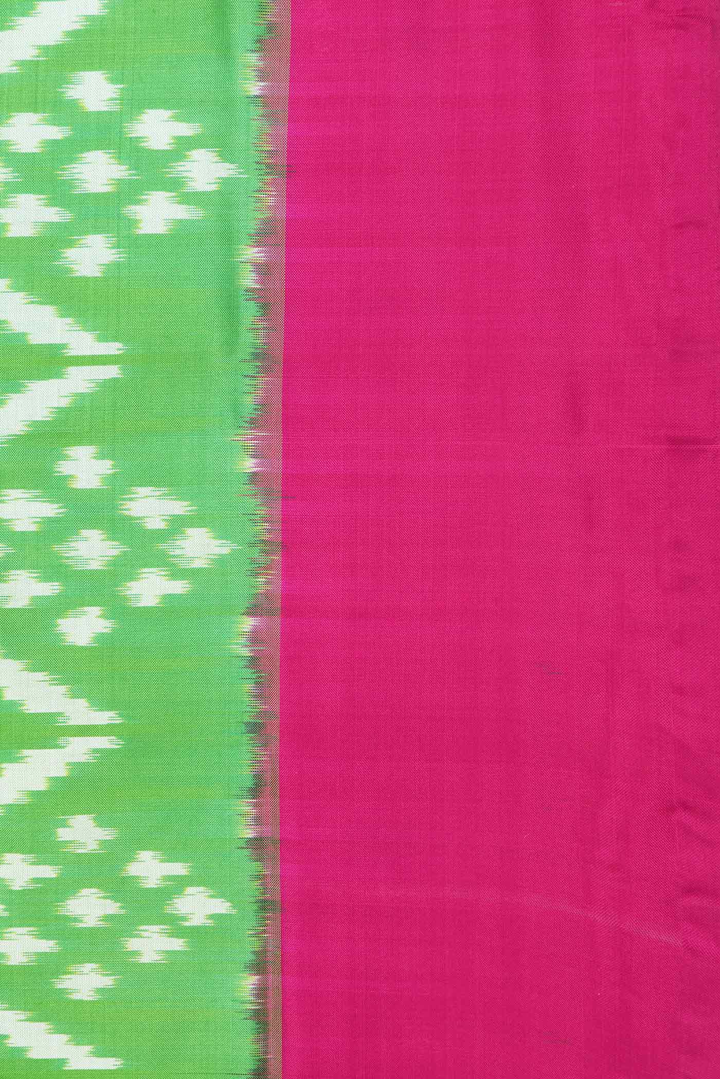 Parrot Green Dual Tone Double Ikat Saree - Image 3