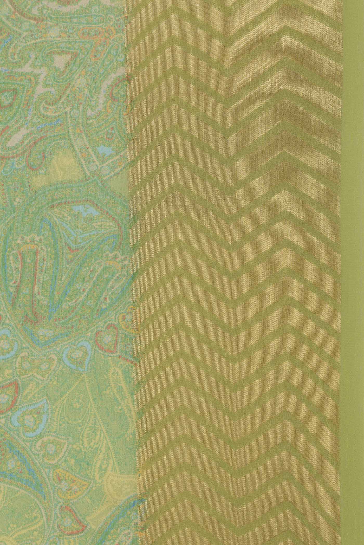 Light Green Mysore Georgette Saree - Image 3