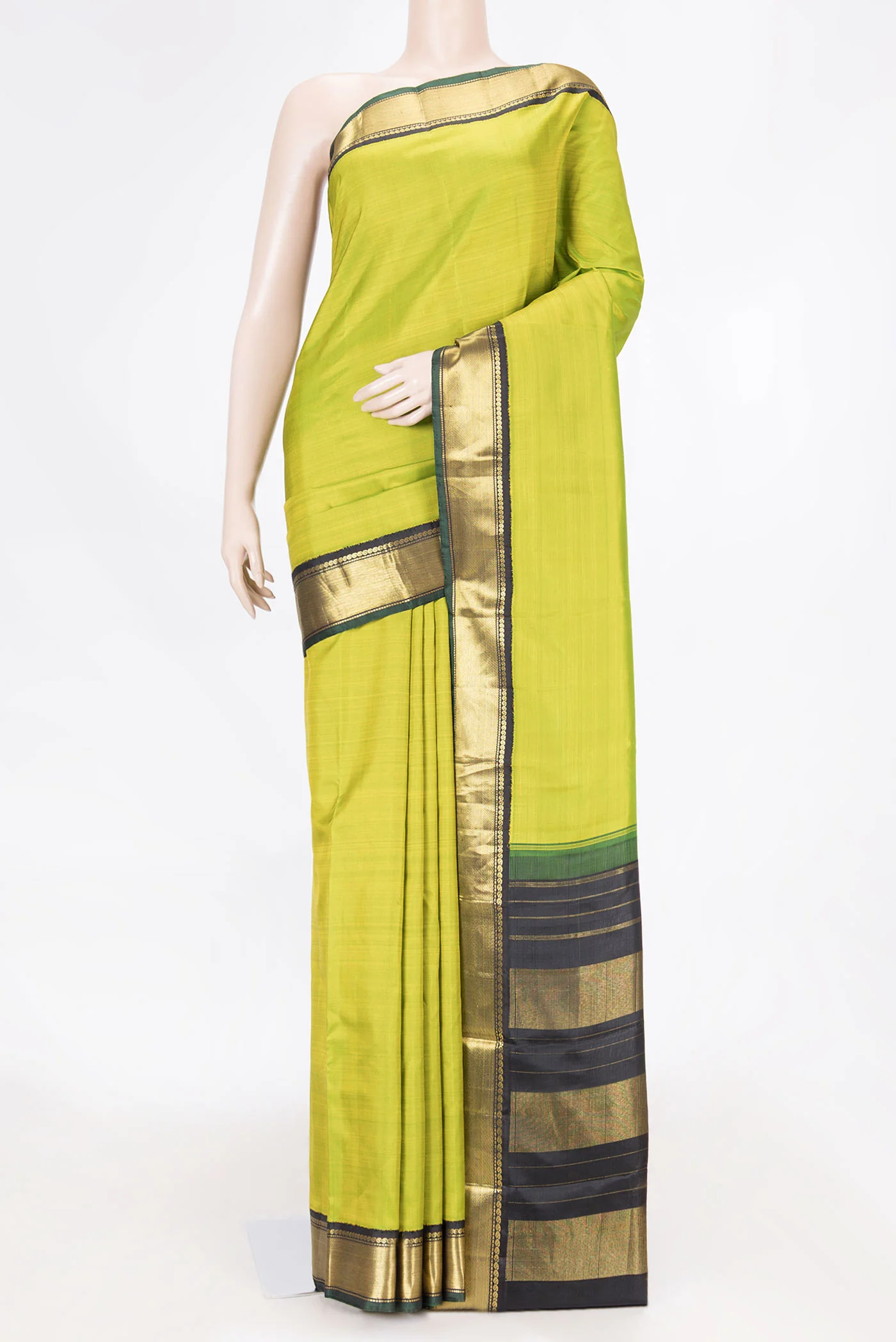 Parrot Green Dual Tone Kanjivaram Saree