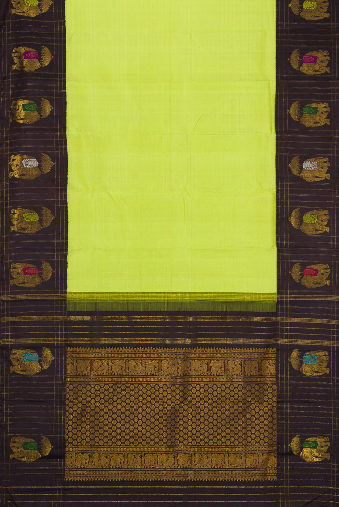 Pure Silk Pure Zari Parrot Green Kanchipuram Saree - Image 6