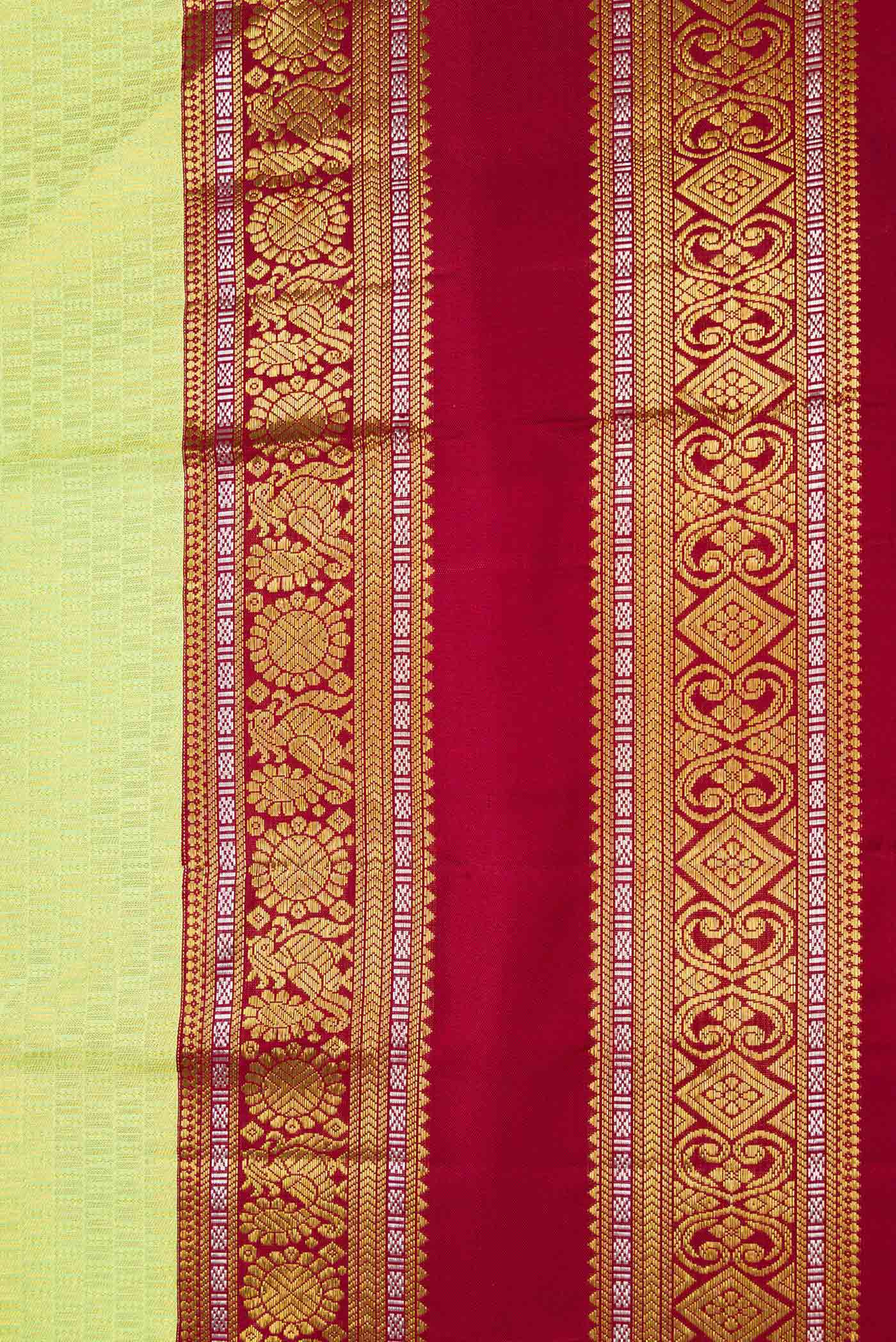 Lemon Yellow Kanchipuram Silk Saree - Image 3
