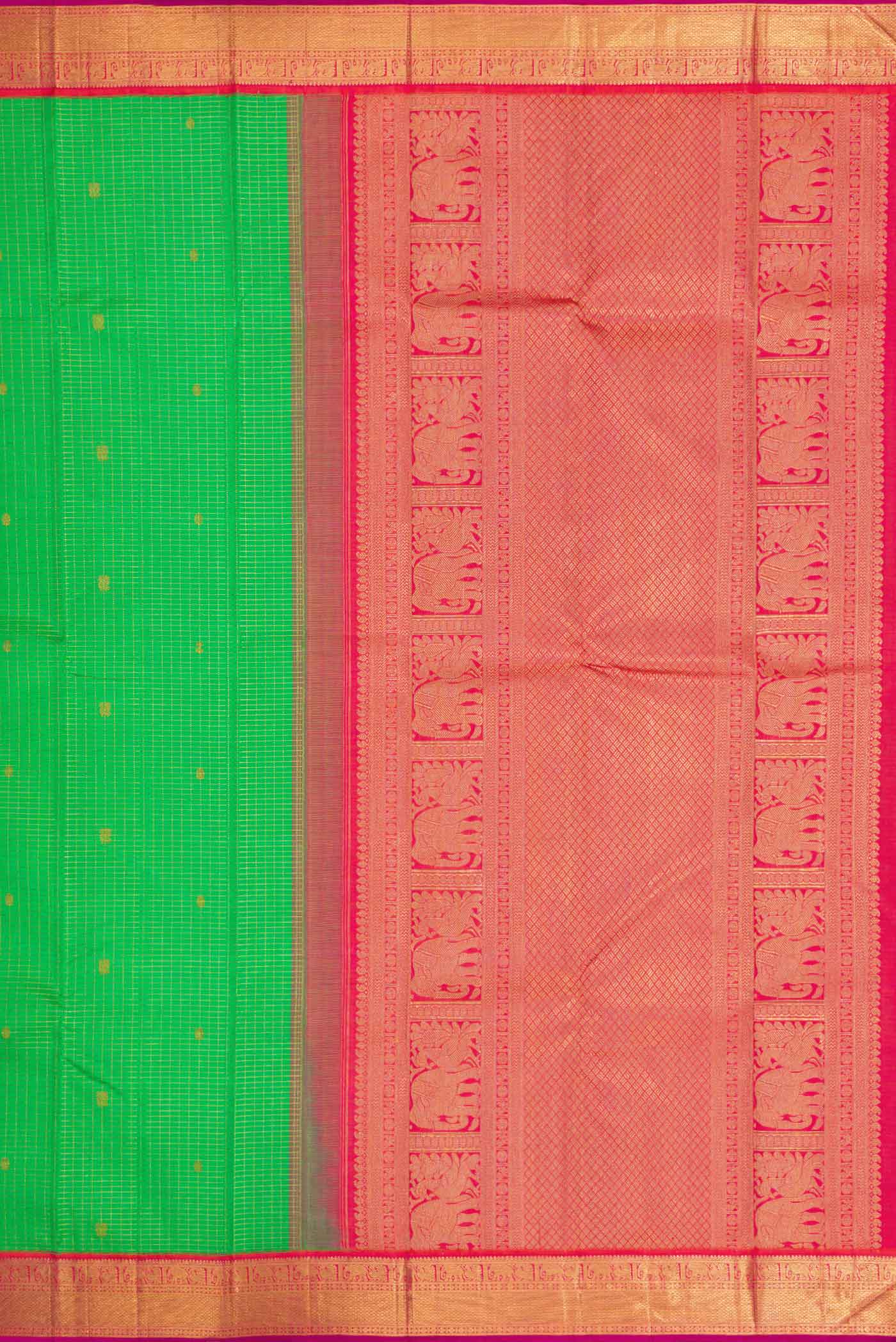 Parrot Green Dual Tone Kanchipuram Silk Saree - Image 7